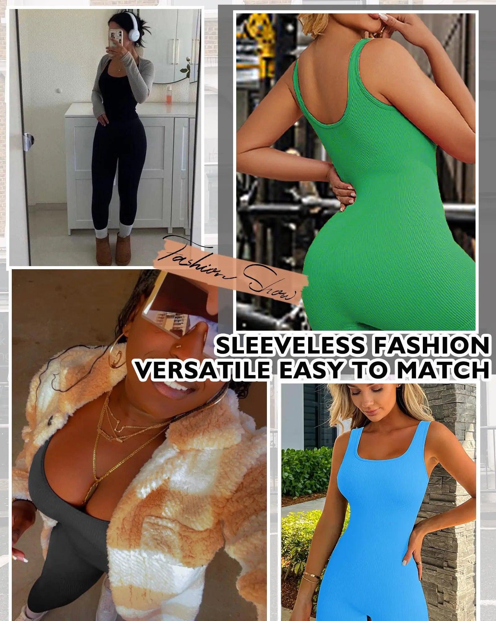 AURUZA Jumpsuit for Women Workout Seamless Jumpsuits Yoga Ribbed One Piece Tank Tops Rompers Sleeveless Exercise Jumpsuits Pink Small - Evallys.com # #