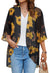 Women's Floral Print Puff Sleeve Kimono Cardigan Loose Cover Up Casual Blouse Tops Small Orange Black - Evallys.com