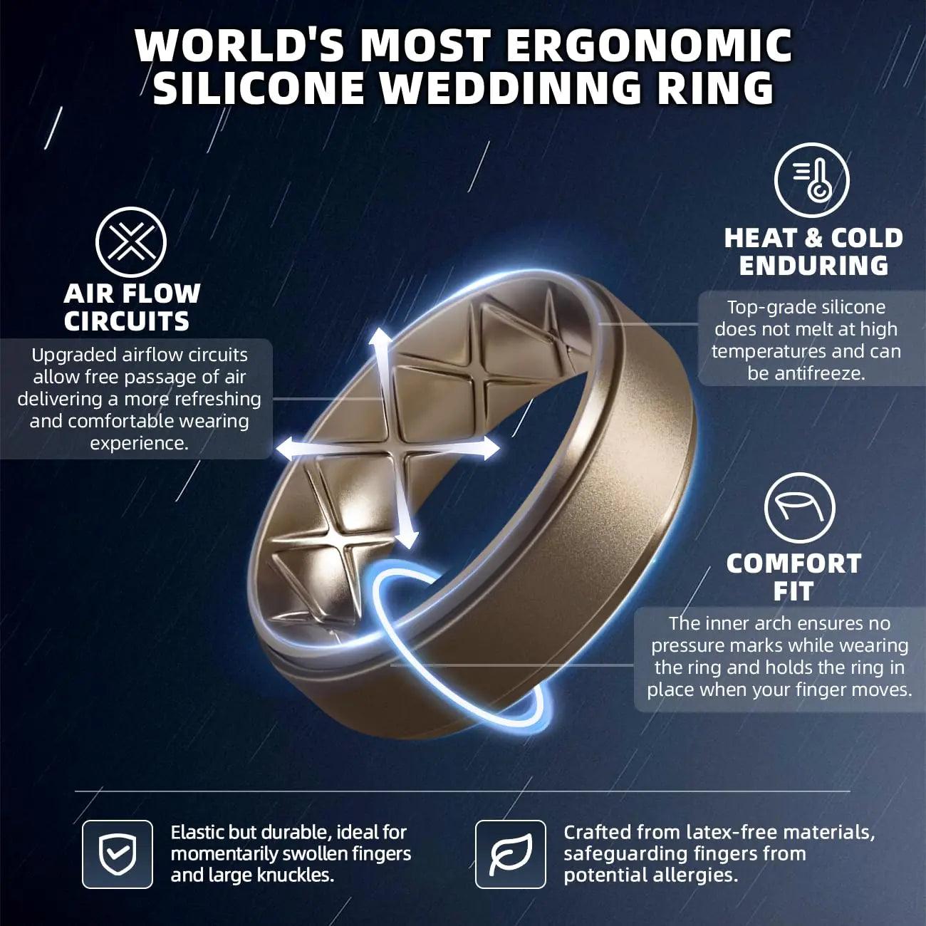 Egnaro Inner Arc Ergonomic Breathable Design, Silicone Rings Mens with Half Sizes, 7 Rings / 4 Rings / 1 Ring Rubber Wedding Bands, 8.5mm Wide-2mm Thick T17-Black, Metallic Silver, Black Gray, Bronze, Champagne Gold, Dark Brown, Light Brown - Evallys.com # #