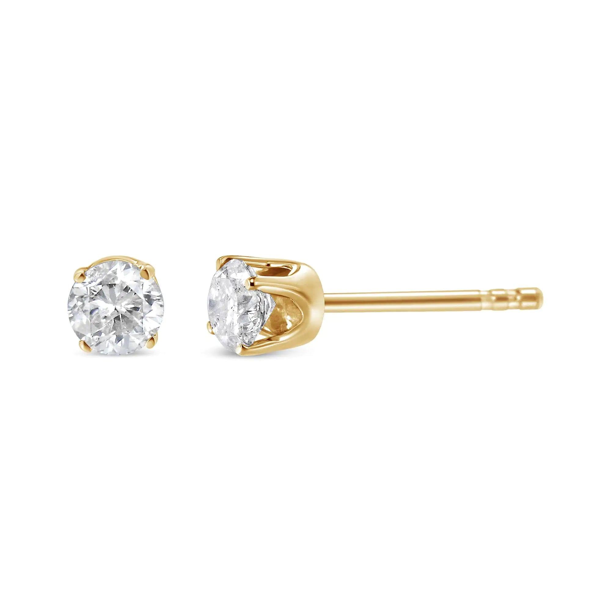 14K Yellow Gold 1/3 Cttw Round Brilliant-Cut Diamond Classic 4-Prong Stud Earrings (L-M Color, I1-I2 Clarity) - Evallys.com # #