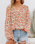 BTFBM Women Casual Boho Blouse Fashion Floral Shirts V Neck Long Puff Sleeve Lightweight Chiffon Summer Fall Tops 2024 Floral Orange Large - Evallys.com # #