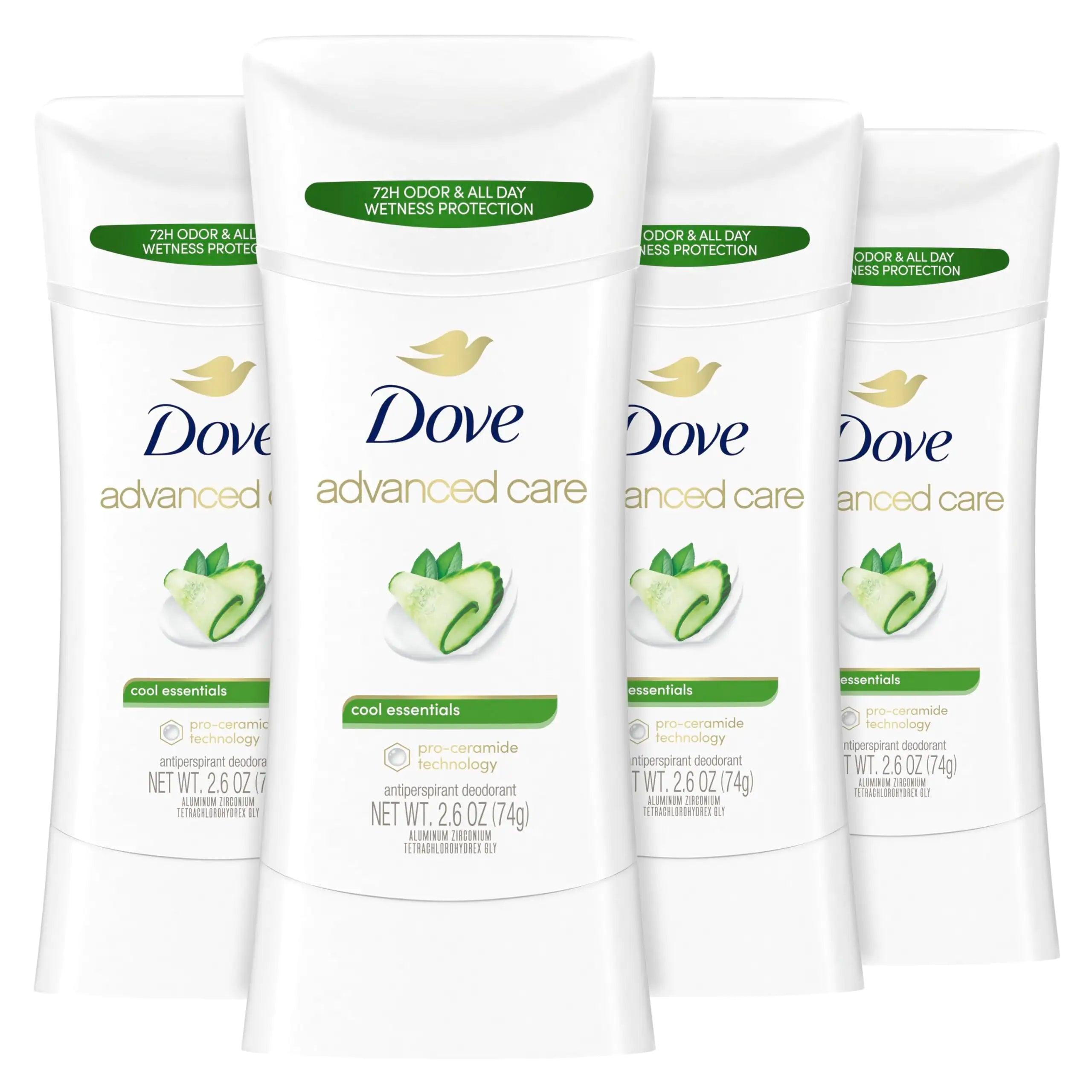 Dove Advanced Care Antiperspirant Deodorant Stick Cool Essentials 4 ct for helping your skin barrier repair after shaving 72 hour odor control and sweat protection with Pro Ceramide Technology 2.6 oz 2.6 Ounce (Pack of 4) - Evallys.com # #