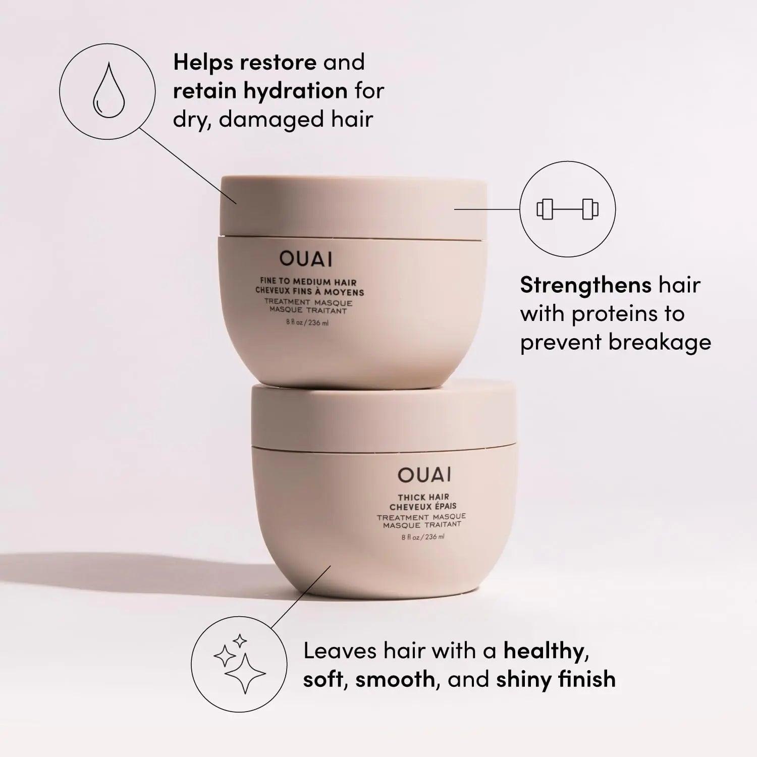 OUAI Fine to Medium Hair Treatment Masque - Hair Mask for Hair Repair, Hydration and Shine - With Shea Butter, Keratin and Panthenol - Paraben, Phthalate and Sulfate Free Hair Care (8 Fl Oz) - Evallys.com # #