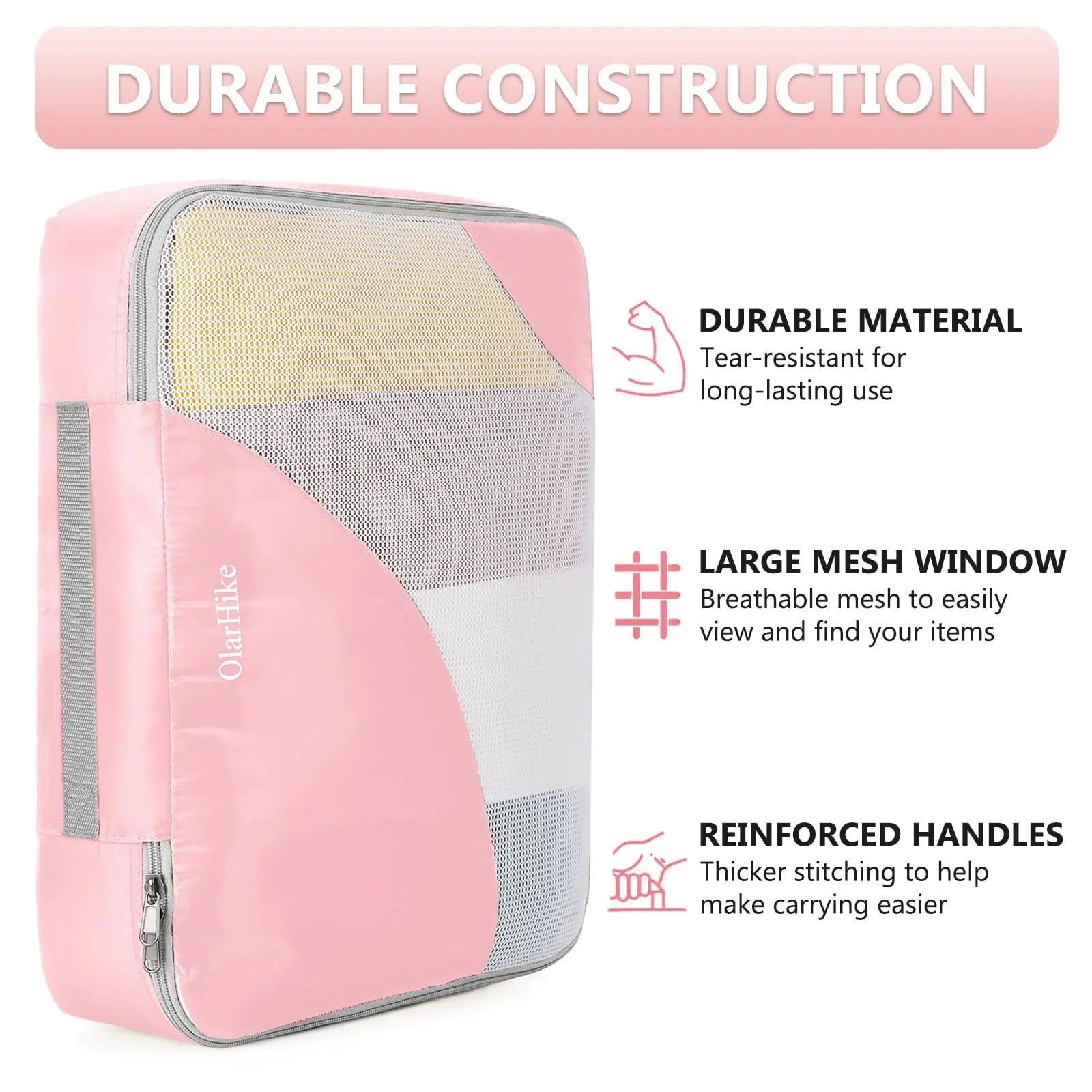 8 Set Packing Cubes for Travel, Sturdy Suitcase Organizer in 4 Sizes (Extra Large, Large, Medium, Small), OlarHike Luggage Cubes with Toiletry Bag, Travel Essentials, Cruise Ship Gifts for Women, Pink 04-Pink - Evallys.com # #