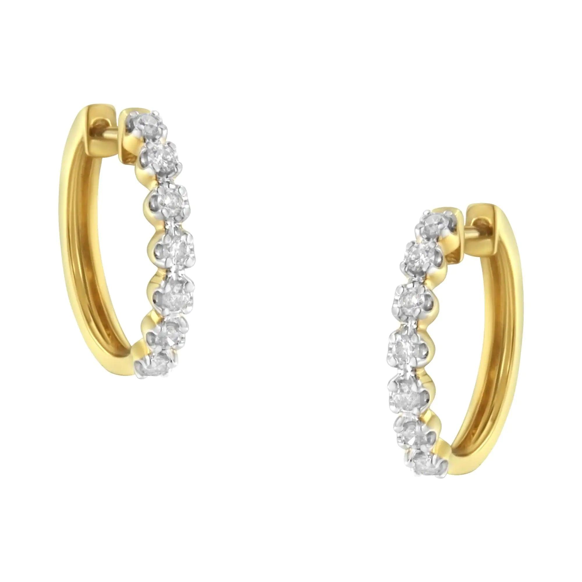 10KT Yellow Gold Diamond Huggy Hoop Earrings (1/2 cttw, J-K Color, I2-I3 Clarity) - Evallys.com # #