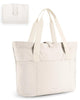 BAGSMART Tote Bag for Women, Foldable Tote Bag With Zipper Large Shoulder Bag Top Handle Handbag for Travel, Work Beige - Evallys.com