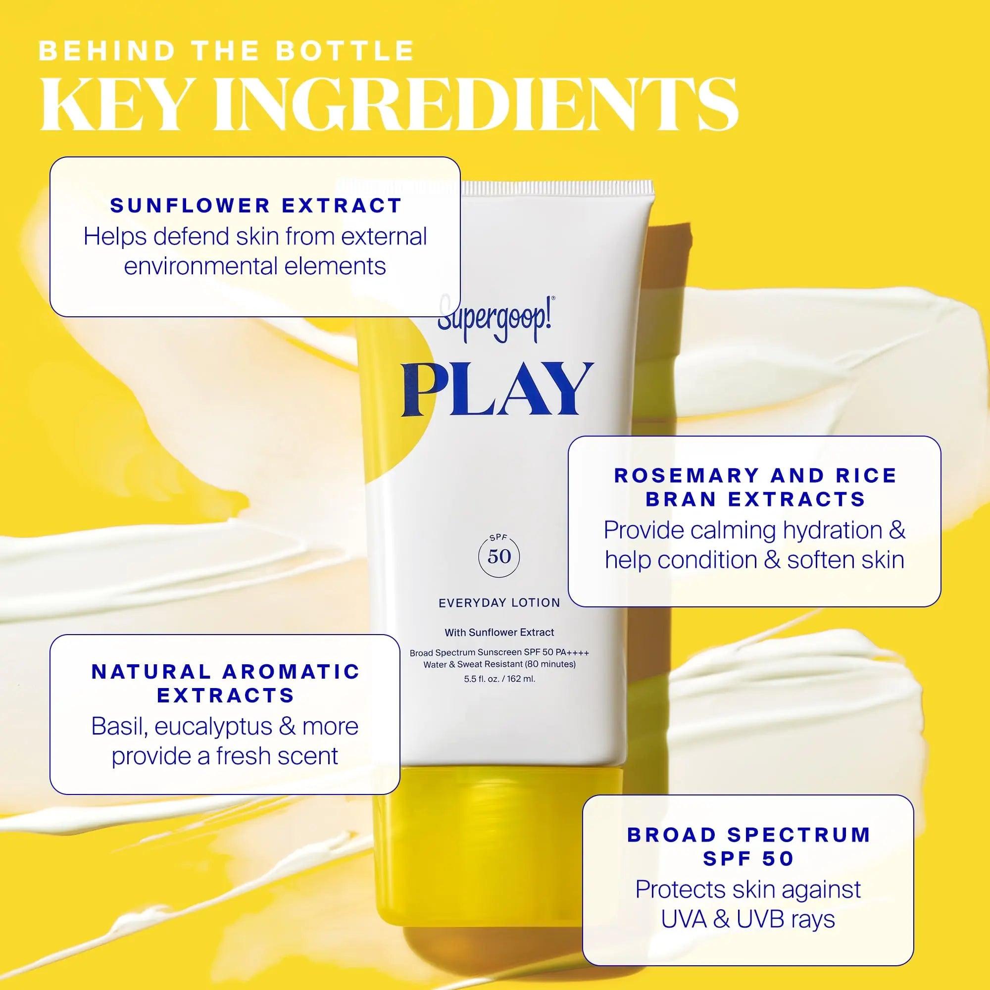 Supergoop! PLAY Everyday Lotion SPF 50-5.5 fl oz - 2 Pack - Broad Spectrum Body & Face Sunscreen for Sensitive Skin - Great for Active Days - Fast Absorbing, Water & Sweat Resistant 5.5 Fl Oz (Pack of 2) - Evallys.com # #