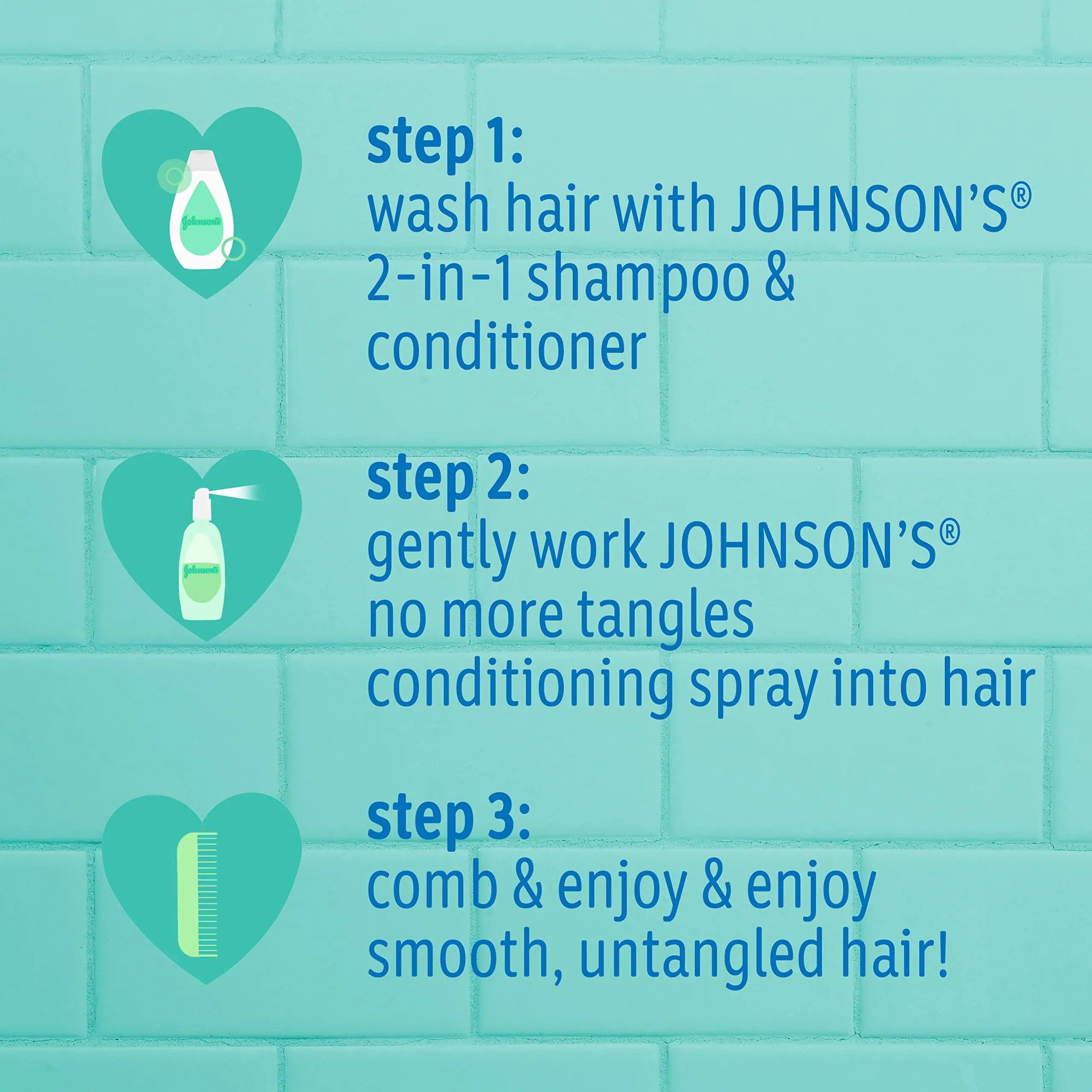 Johnson's No More Tangles 2-in-1 Detangling Hair Shampoo & Conditioner for Kids & Toddlers, Gentle & Tear-Free, Hypoallergenic & Free of Parabens, Phthalates, Sulfates & Dyes, 20.3 fl. oz (Pack of 2) 20.3 Fl Oz (Pack of 2) - Evallys.com # #