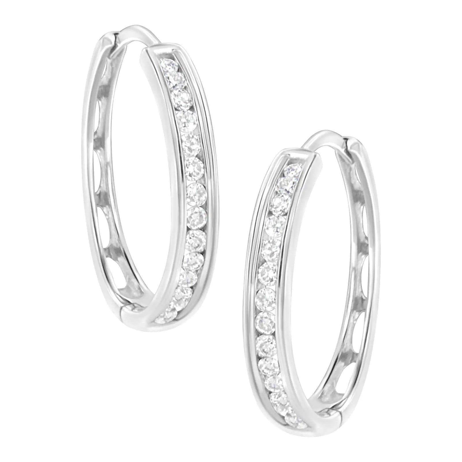 .925 Sterling Silver 1/2 cttw Lab Grown Diamond Hoop Earring (F-G Color, VS2-SI1 Clarity) - Evallys.com # #