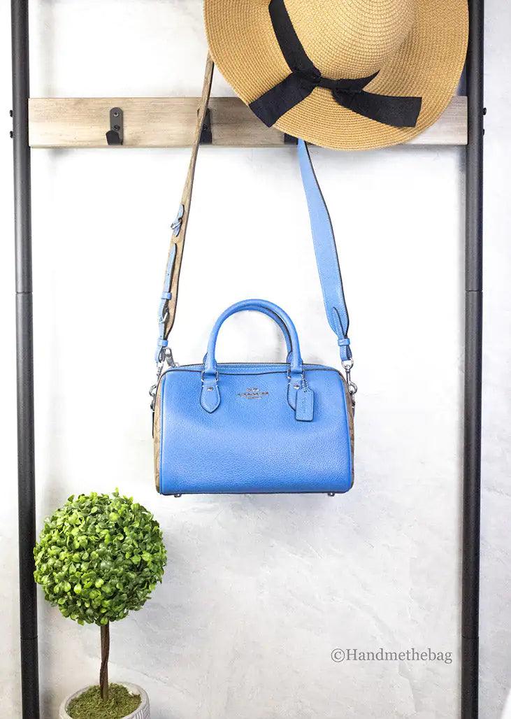 Coach Rowan Mixed Racer Blue Canvas Leather Colorblock Satchel - Evallys.com # #