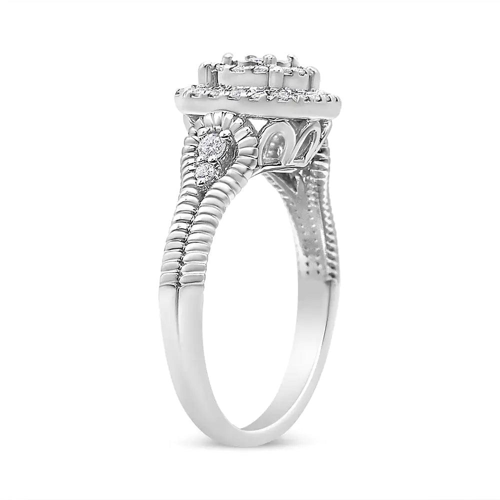 .925 Sterling Silver 1/3 Cttw Miracle Set Round-Cut Diamond Cocktail Ring (H-I Color, I1-I2 Clarity) - Evallys.com # #