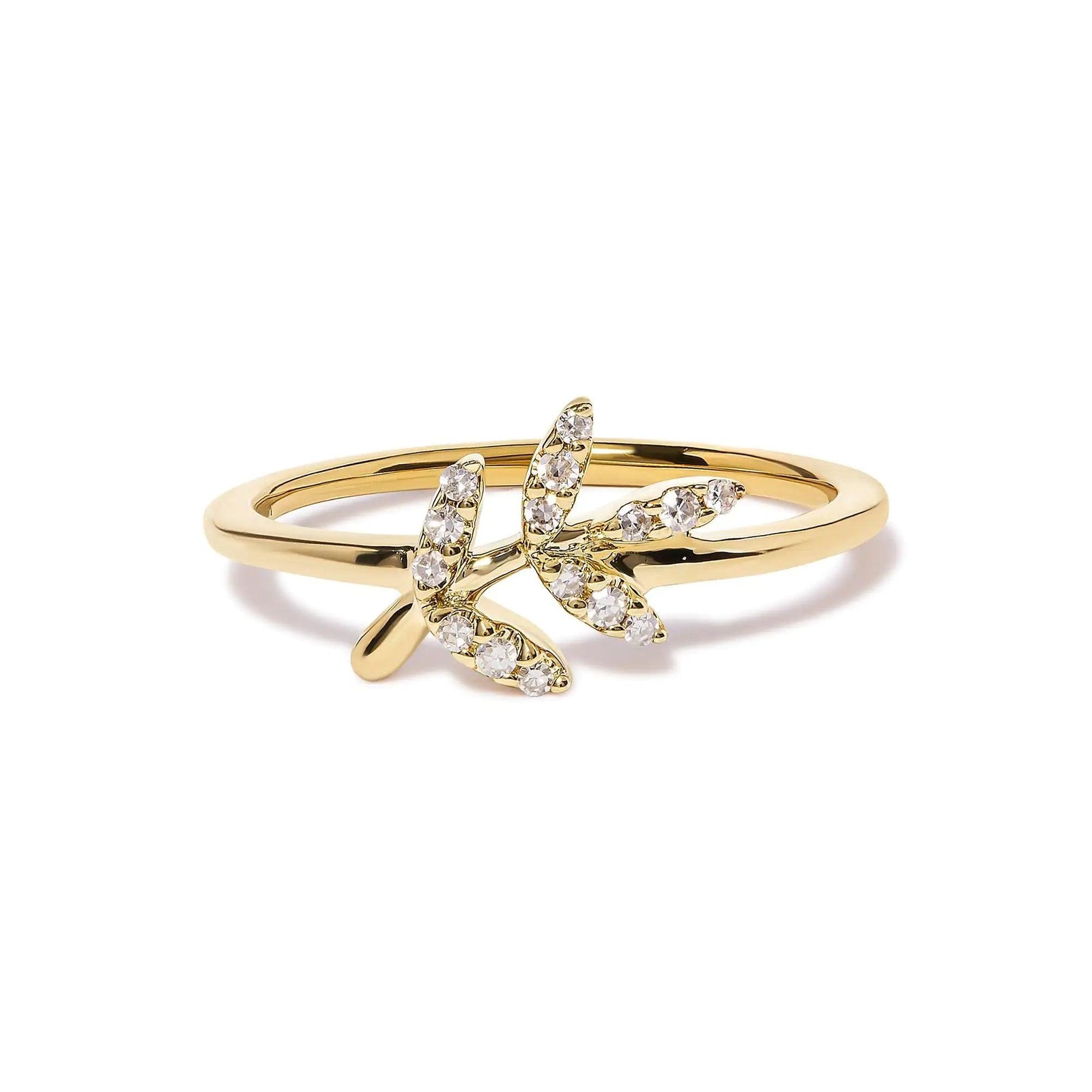 10K Yellow Gold 1/10 Cttw Diamond Leaf and Branch Ring (H-I Color, I1-I2 Clarity) - Evallys.com # #