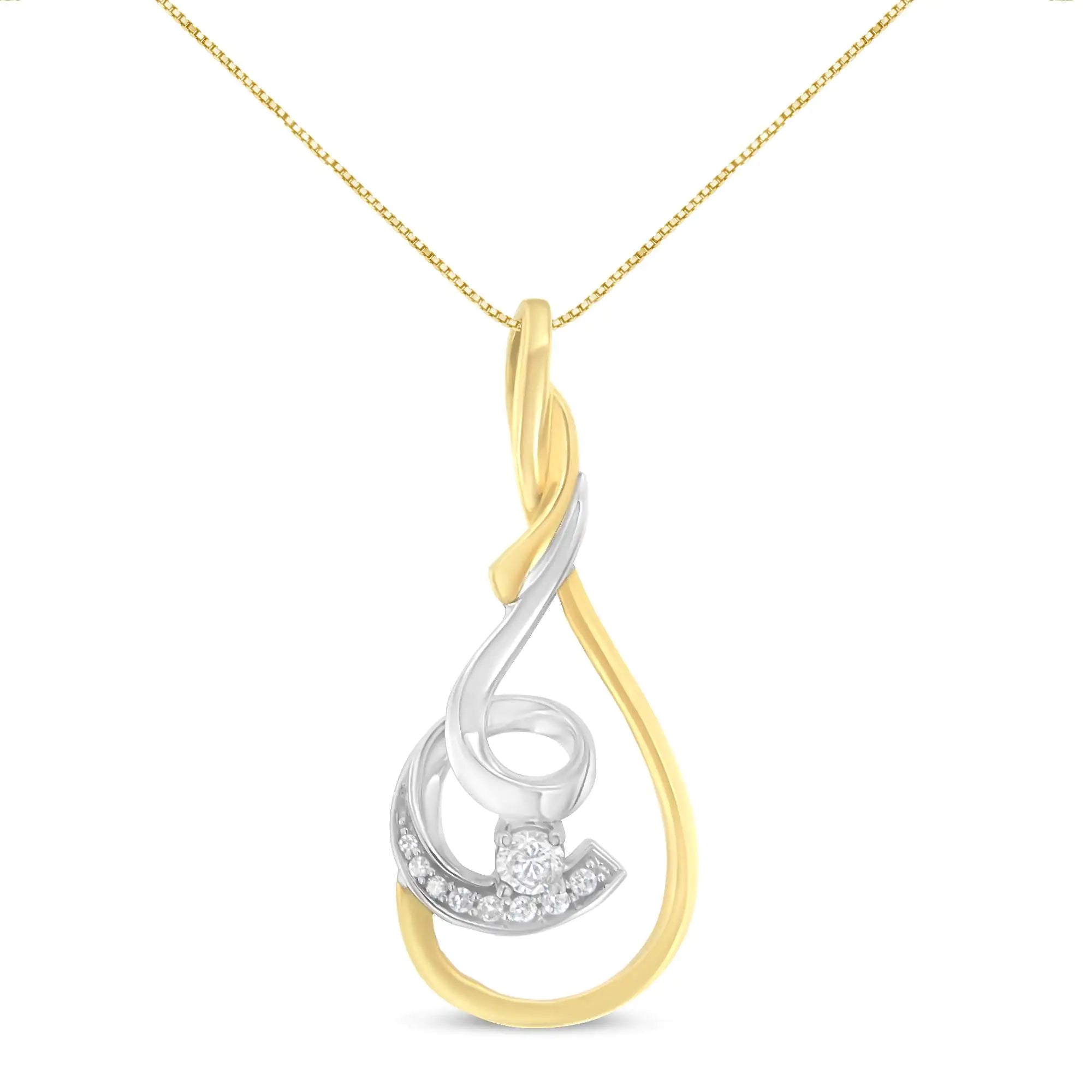 Espira 10K Two-Tone Yellow & White 1/6 Cttw Brilliant-Cut Diamond Layered Spiral 18" Pendant Necklace (H-I Color, I2-I3 Clarity) - Evallys.com # #