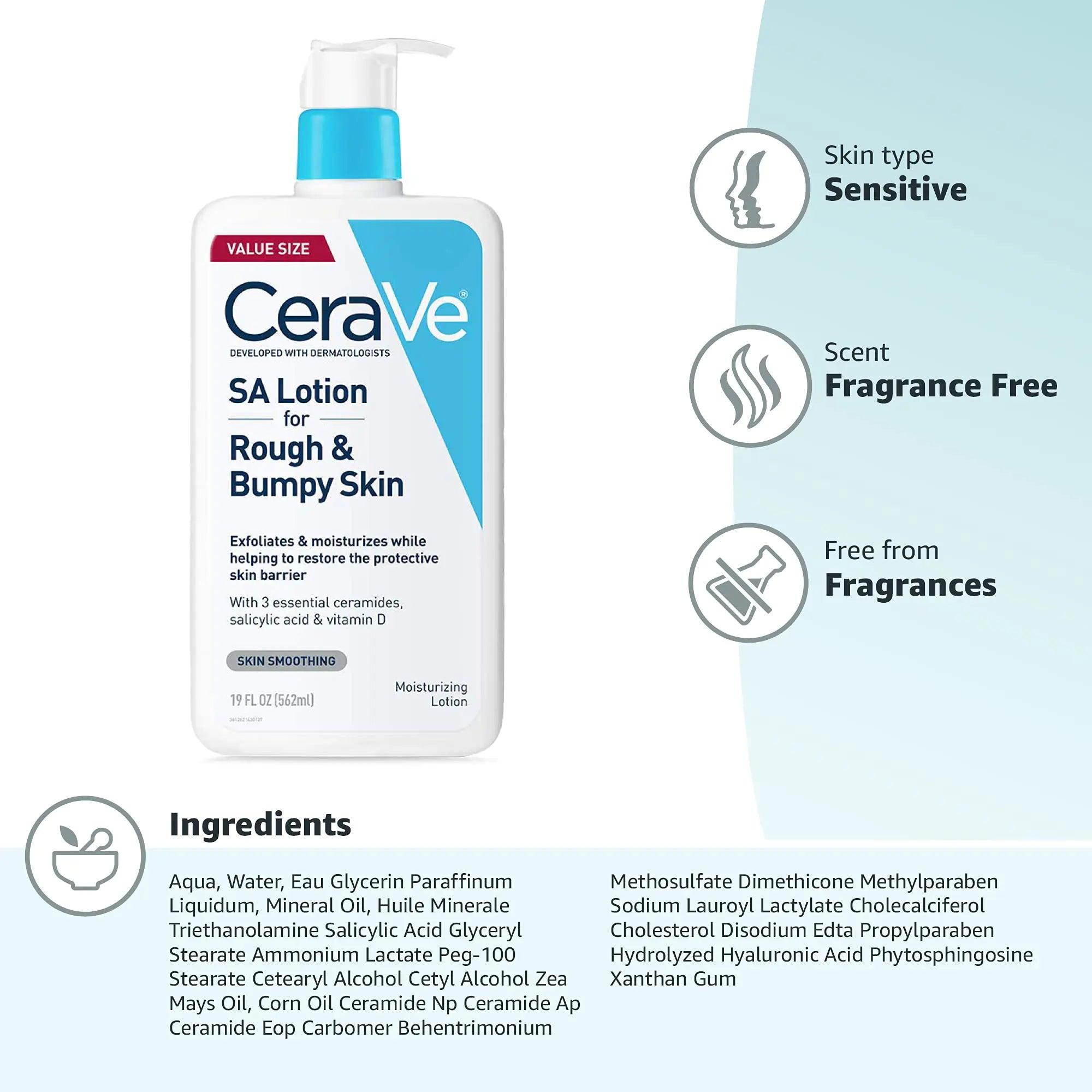 CeraVe SA Lotion for Rough & Bumpy Skin | Vitamin D, Hyaluronic Acid, Lactic Acid, Niacinamide & Salicylic Acid Lotion | Rough And Bumpy Skin Lotion |Gentle Exfoliating Body Lotion | 19 Ounce 1.19 Pound (Pack of 1) - Evallys.com # #