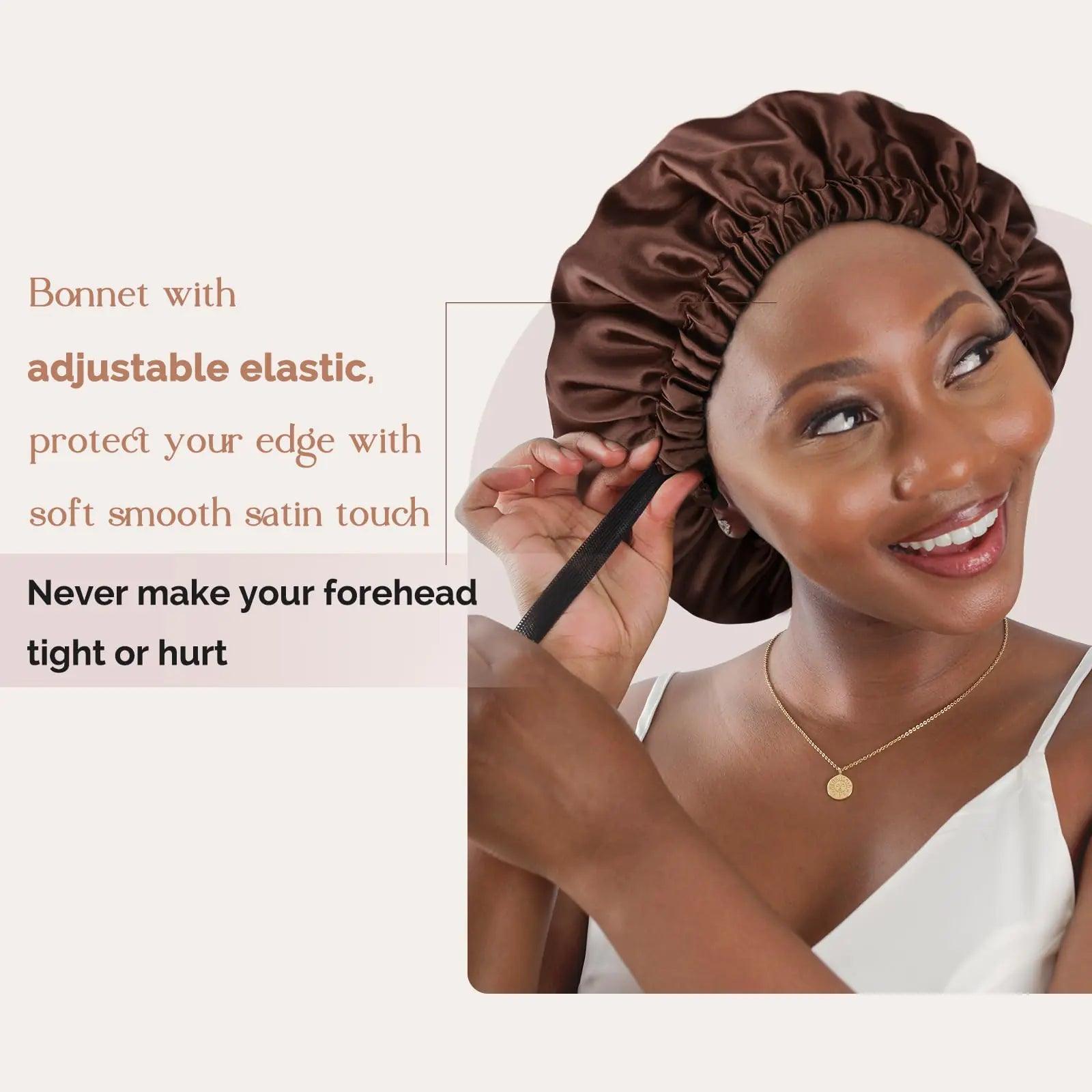 YANIBEST Satin Bonnet Silk Bonnet Adjustable Hair Bonnet for Sleeping Hair Bonnets for Women Curly Natural Hair One Size Brown - Evallys.com # #