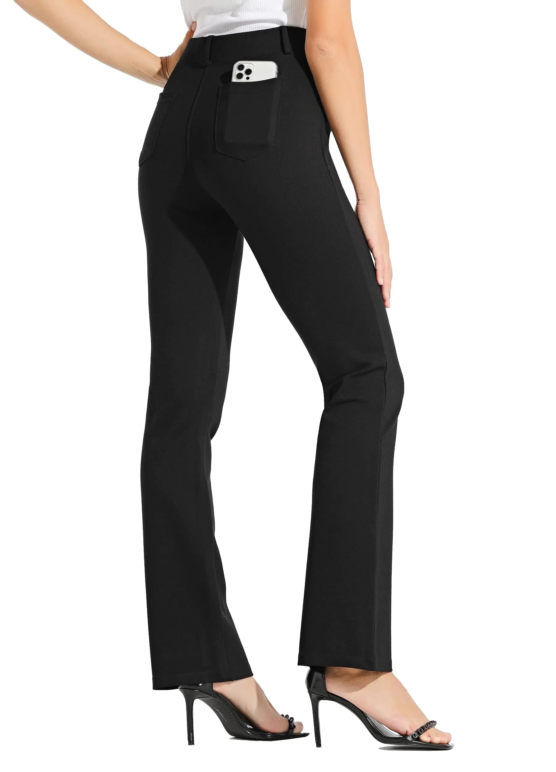 Women's Yoga Dress Pants Bootcut Work Slacks Stretch Office with Belt Loops 4 Pockets 28“/29"/30"/31"/33" Small Petite 29 Inches Black - Evallys.com # #