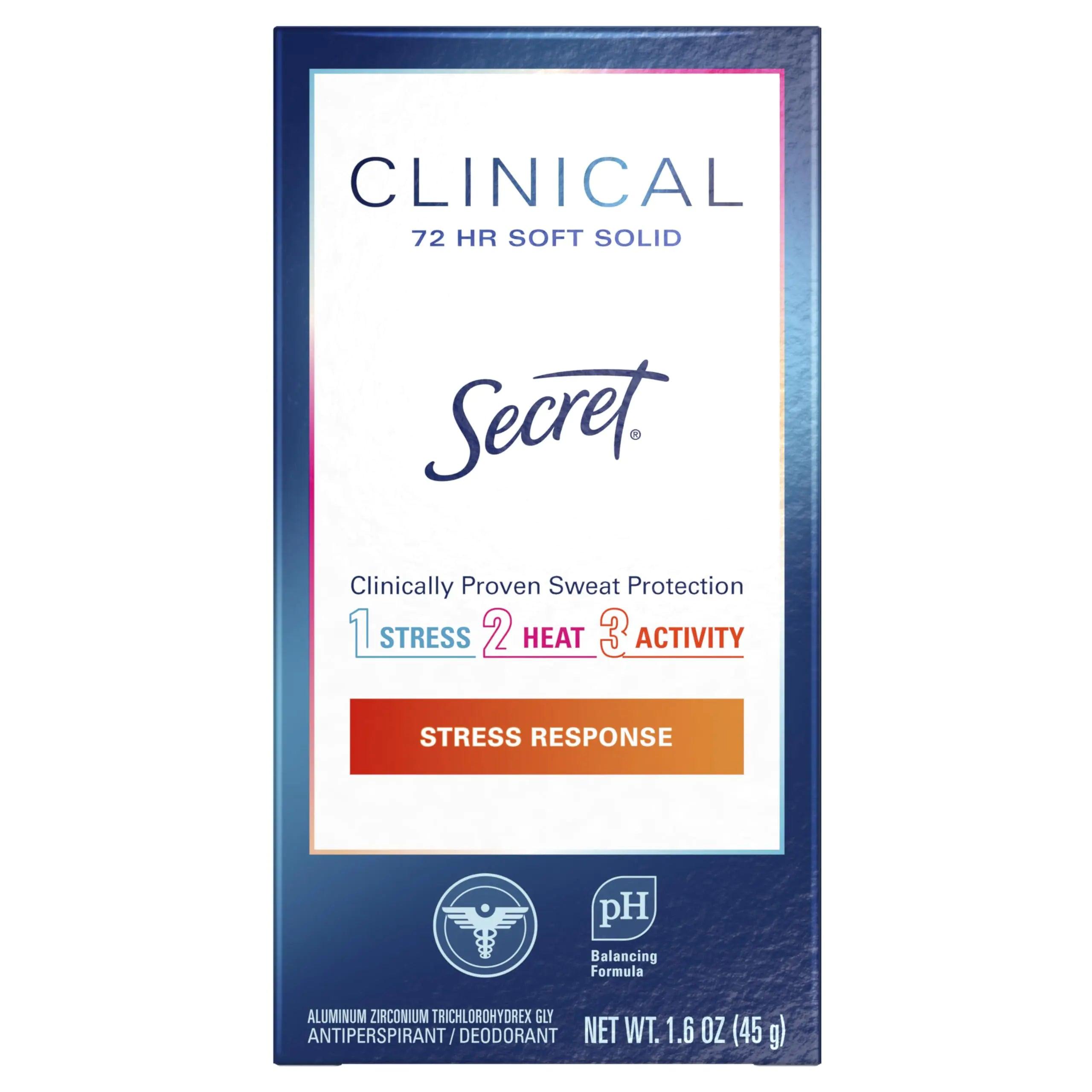 Secret Antiperspirant Clinical Strength Deodorant for Women, Soft Solid, Stress Response, 1.6 Oz, (Pack of 3) 1.6 Ounce (Pack of 3) - Evallys.com # #