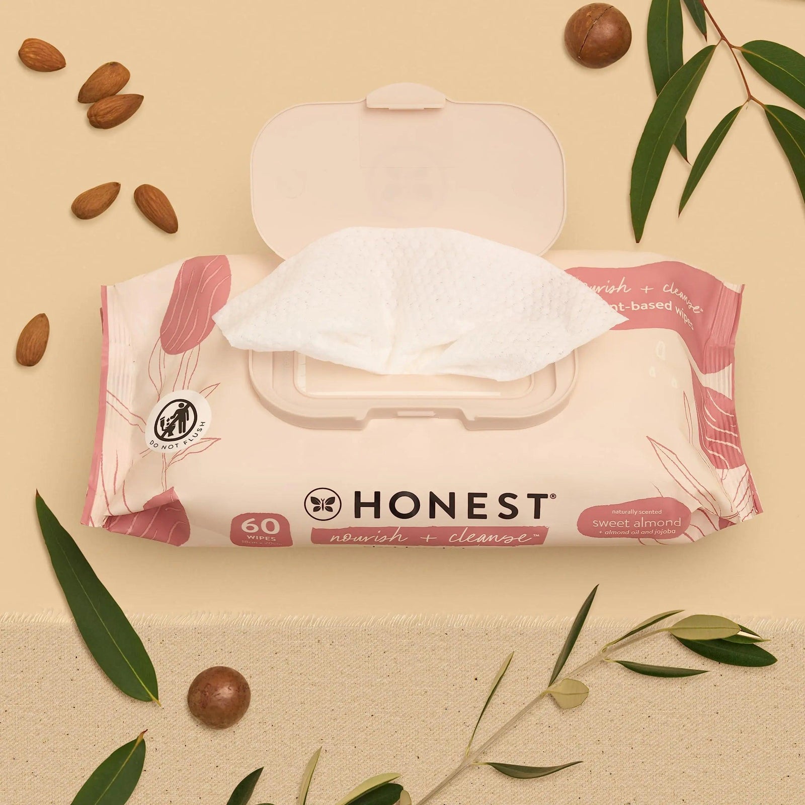 The Honest Company Nourish + Cleanse Naturally Scented Wipes | Cleansing Multi-Tasking Wipes | 99% Water, Plant-Based, Hypoallergenic | Sweet Almond, 60 Count Sweet Almond Nourish 60 Count (Pack of 1) - Evallys.com # #