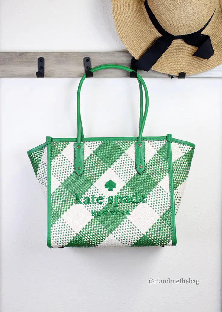 Kate Spade Ella Gingham Oversized Straw Shoulder Tote - Evallys.com # #