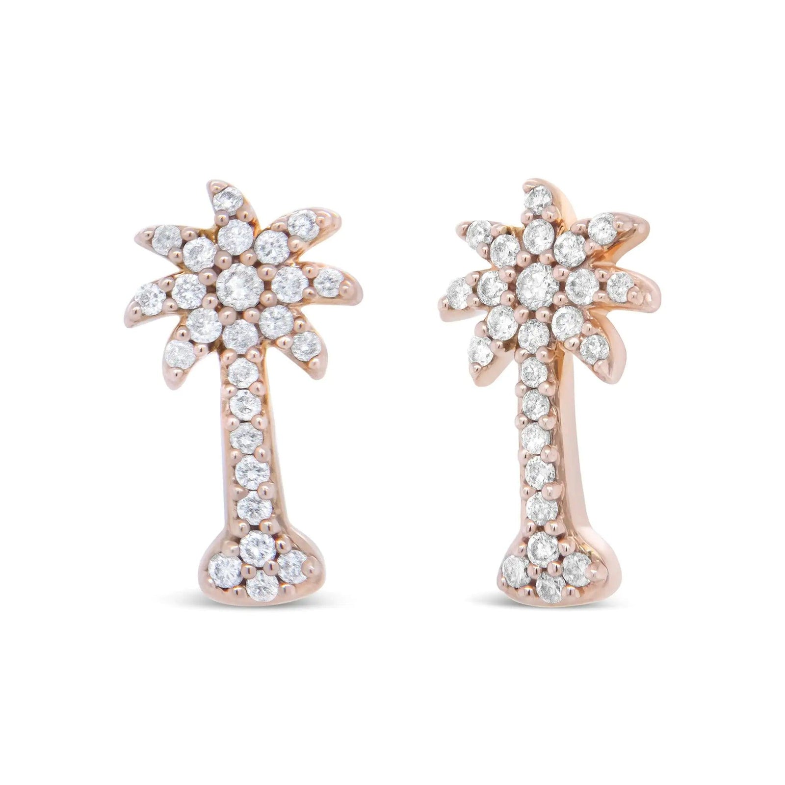 10K Rose Gold 1/4 Cttw Diamond Palm Tree Push Back Stud Earrings (H-I Color, I1-I2 Clarity) - Evallys.com # #