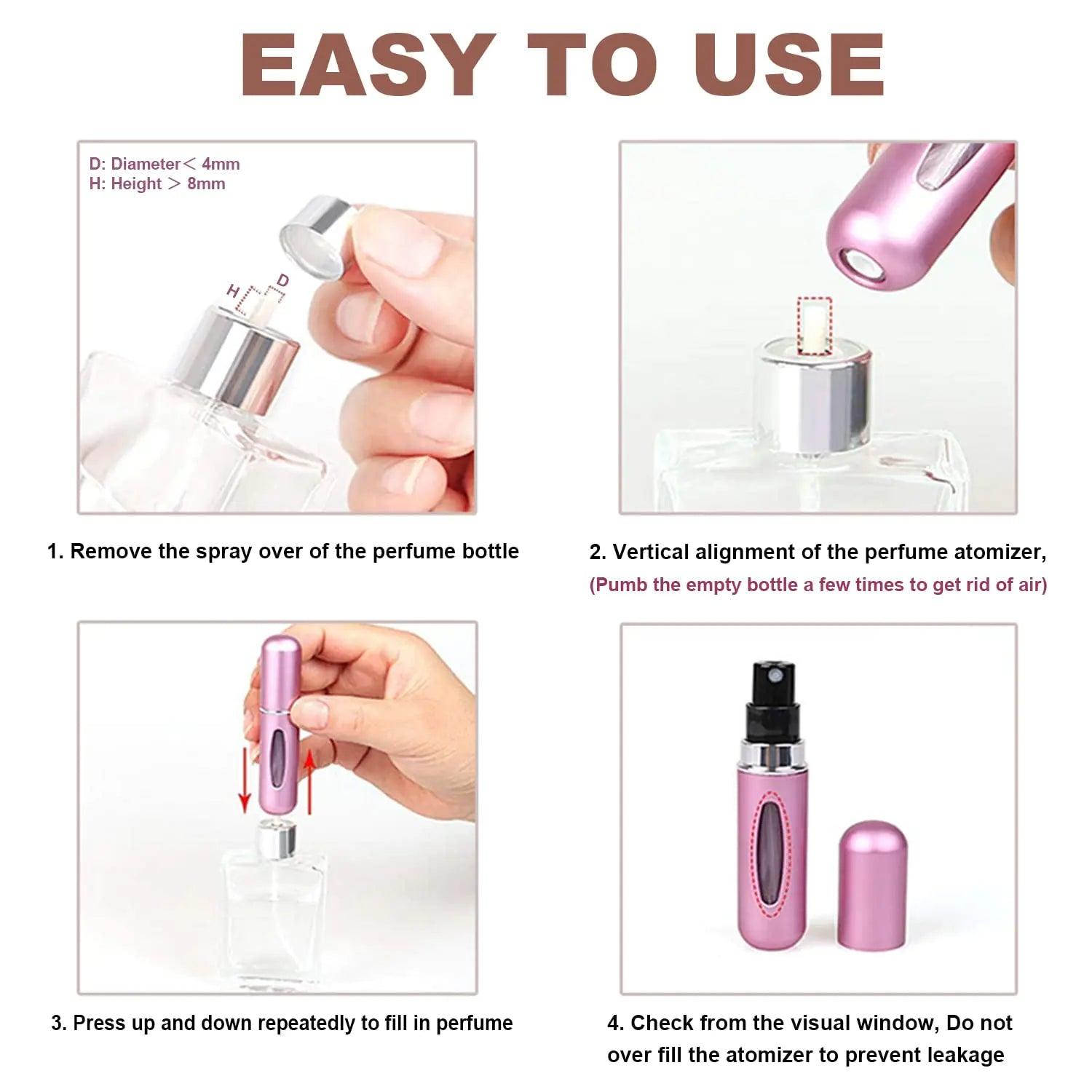 Travel Mini perfume Refillable Atomizer Container, Pocket Travel Size Cologne Sprayer, Perfume Scent Pump Case, Fragrance Empty spray bottle for Traveling and Outgoing 5ml Silver, Gold, Pink - Evallys.com # #