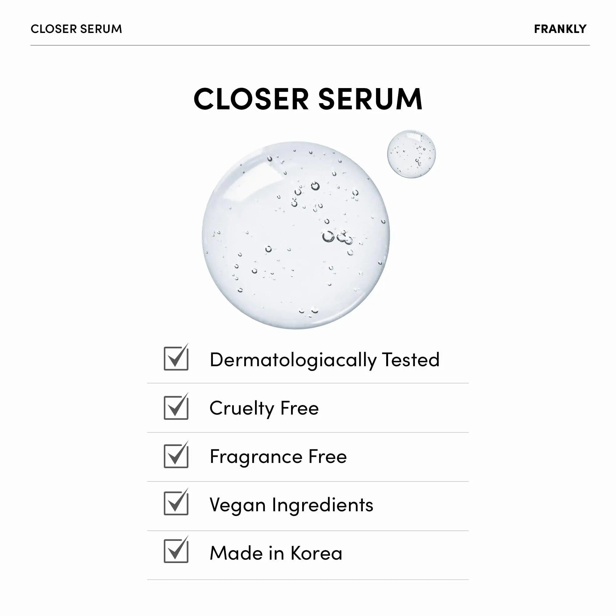 Frankly Closer Serum - Pore Minimizing, Anti-Aging, Elasticity, Hydration, Plump & Dewy Skin |9 Peptides, Vegan Collagen, PHA |Non-comedogenic & Derm Tested Korean Skincare |All skin types |2.03 fl.oz 2.03 Fl Oz (Pack of 1) - Evallys.com # #