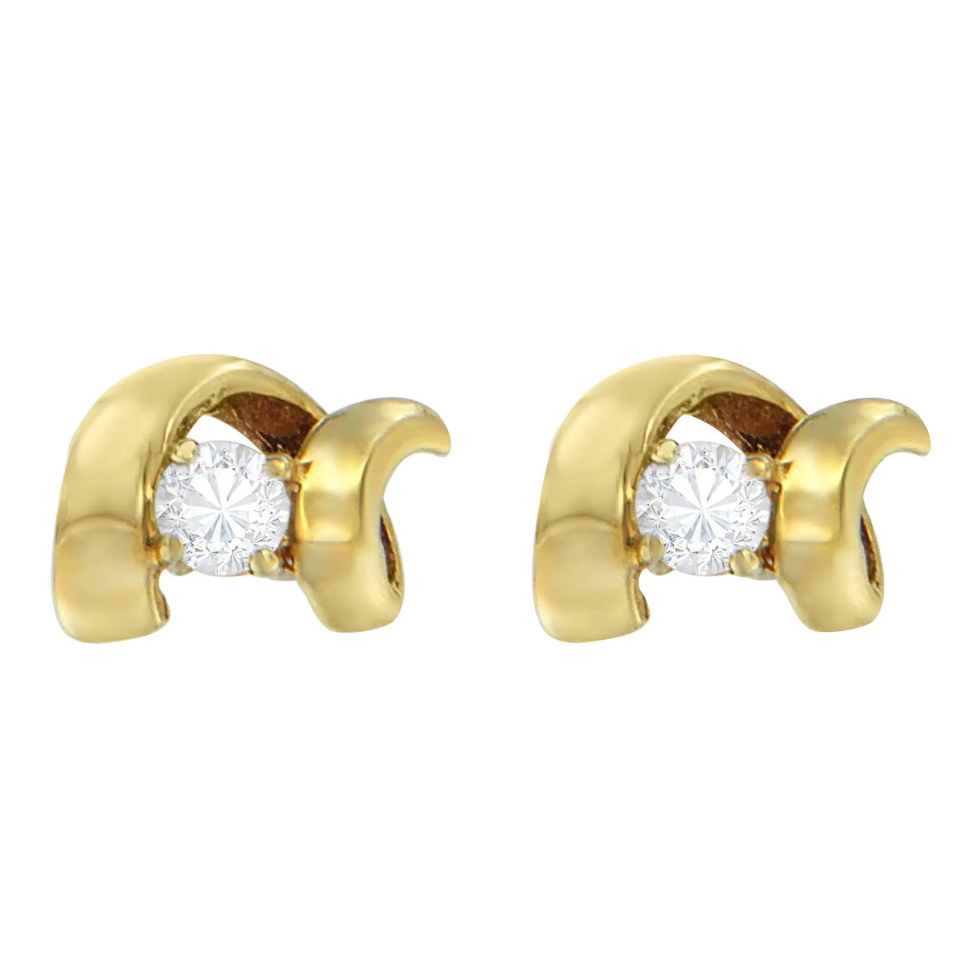 10K Gold 1/10 Cttw Round Brilliant-Cut Diamond Espira Swirls Solitaire Push Back Stud Earrings (I-J Color, I1-I2 Clarity) - Evallys.com # #