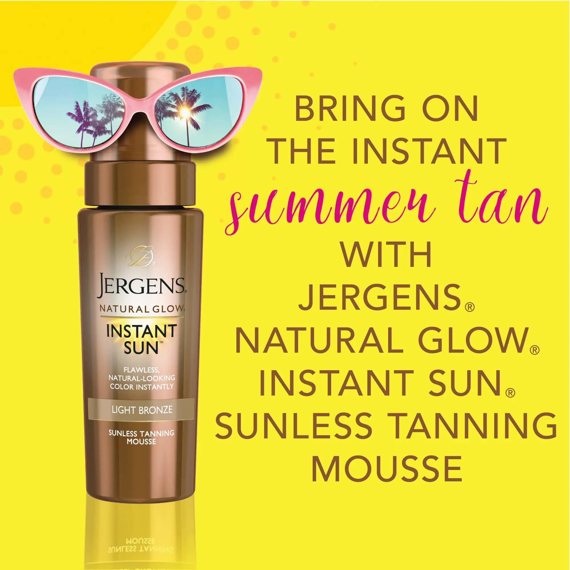 Jergens Natural Glow Instant Self Tanner Mousse, Sunless Tanning Light Bronze Tan, for a Natural-looking Tan, 6 Oz, Pack of 2 2-Pack - Evallys.com # #