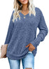 Womens V Neck Sweaters Lightweight Long Sleeve Tunic Tops Shirts Casual Sweatshirt Trendy Blue XX-Large - Evallys.com # #