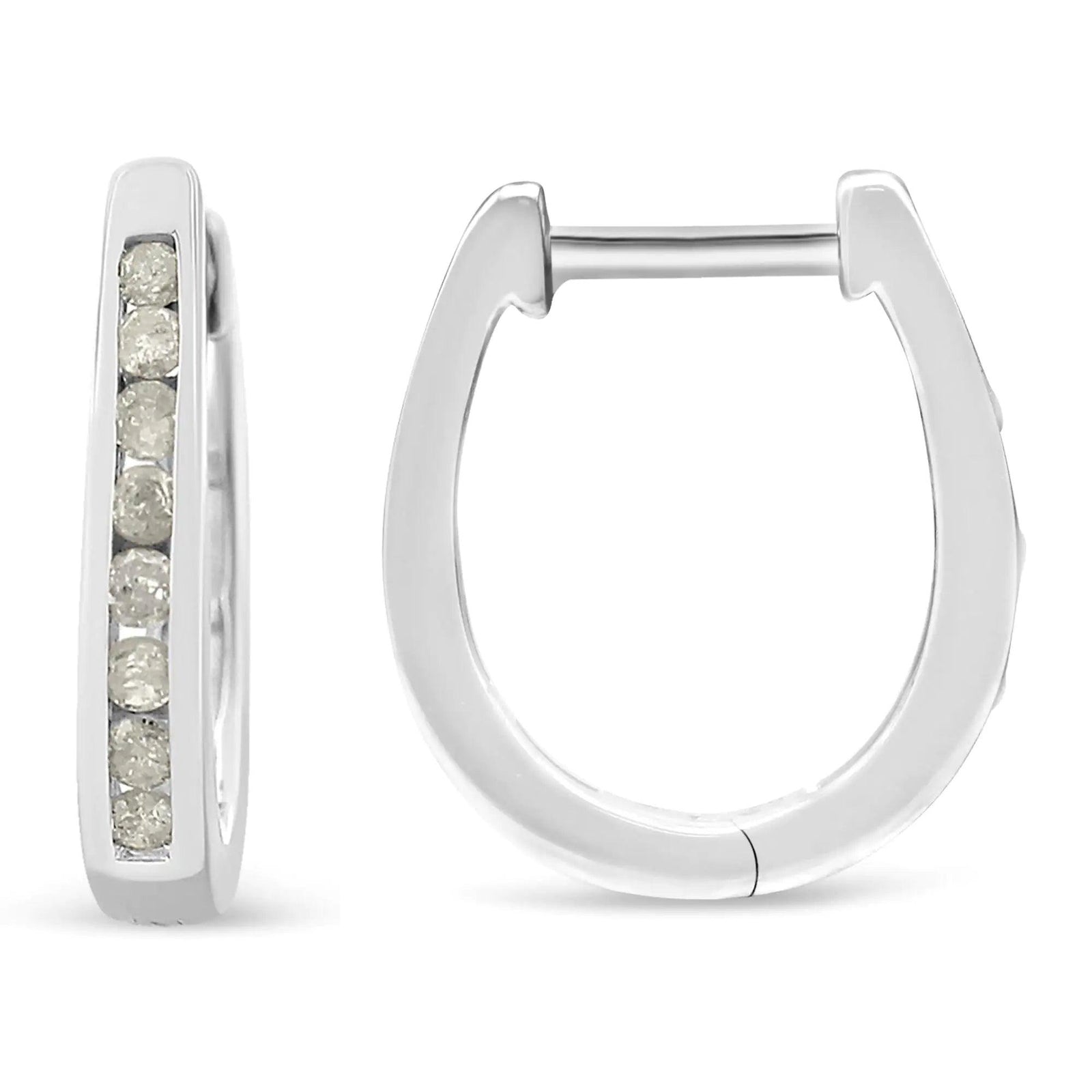 10K White Gold 1/4 Cttw Channel Set Diamond Hoop Earrings (I-J Color, I3 Clarity) - Evallys.com # #