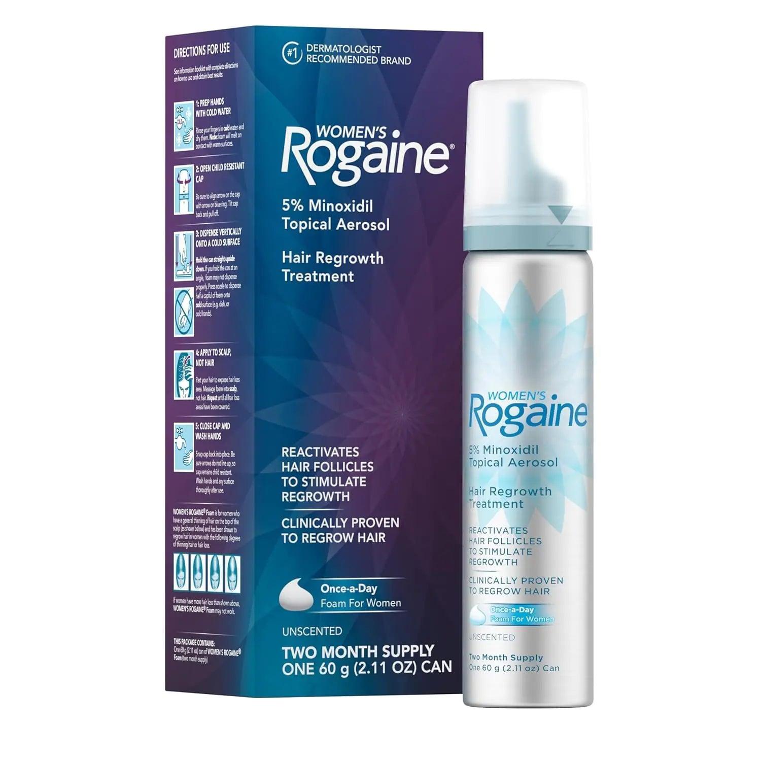 Rogaine 5% Minoxidil Foam, Topical Once-A-Day Hair Loss Treatment for Women to Regrow Fuller, Thicker Hair, Unscented, 2-Month Supply, 2.11 oz Natural 2.11 Ounce (Pack of 1) - Evallys.com # #