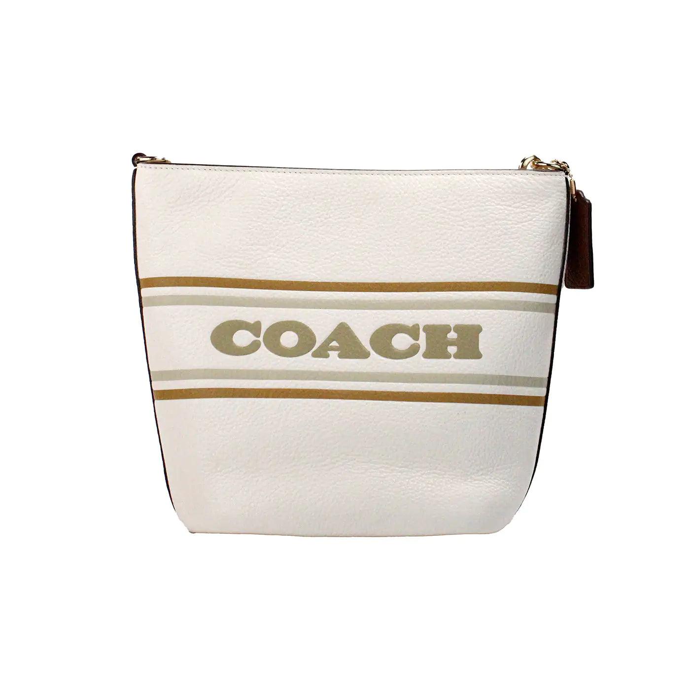 Coach Logan Striped Chalk Leather Duffle Crossbody Shoulder Bag - Evallys.com # #