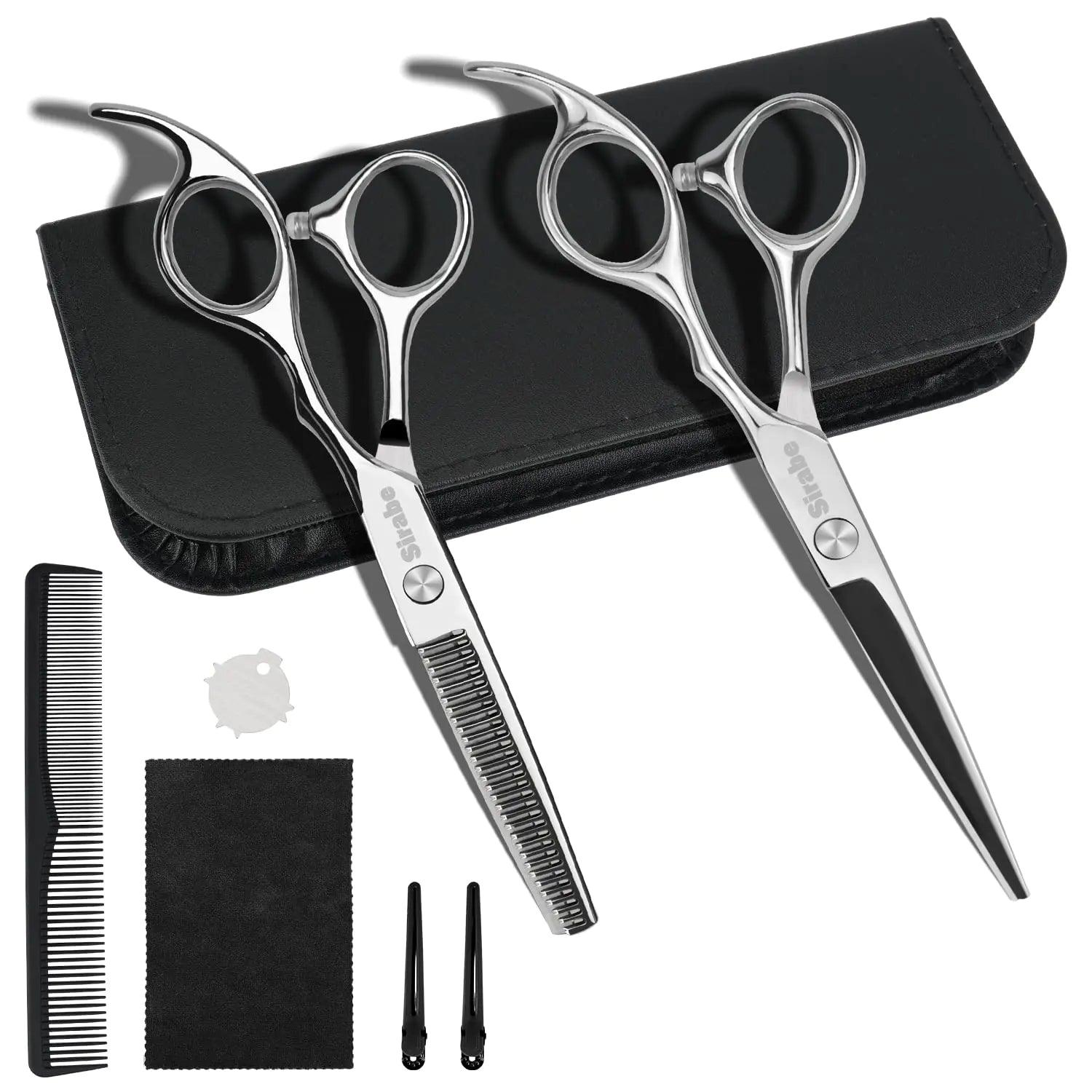 Hair Cutting Scissors Thinning Shears Kit, 6.5 inch Professional Haircut Scissors for Beard Trimming Shaping with Comb Case, Hairdressing Shears Set Silver - Evallys.com # #