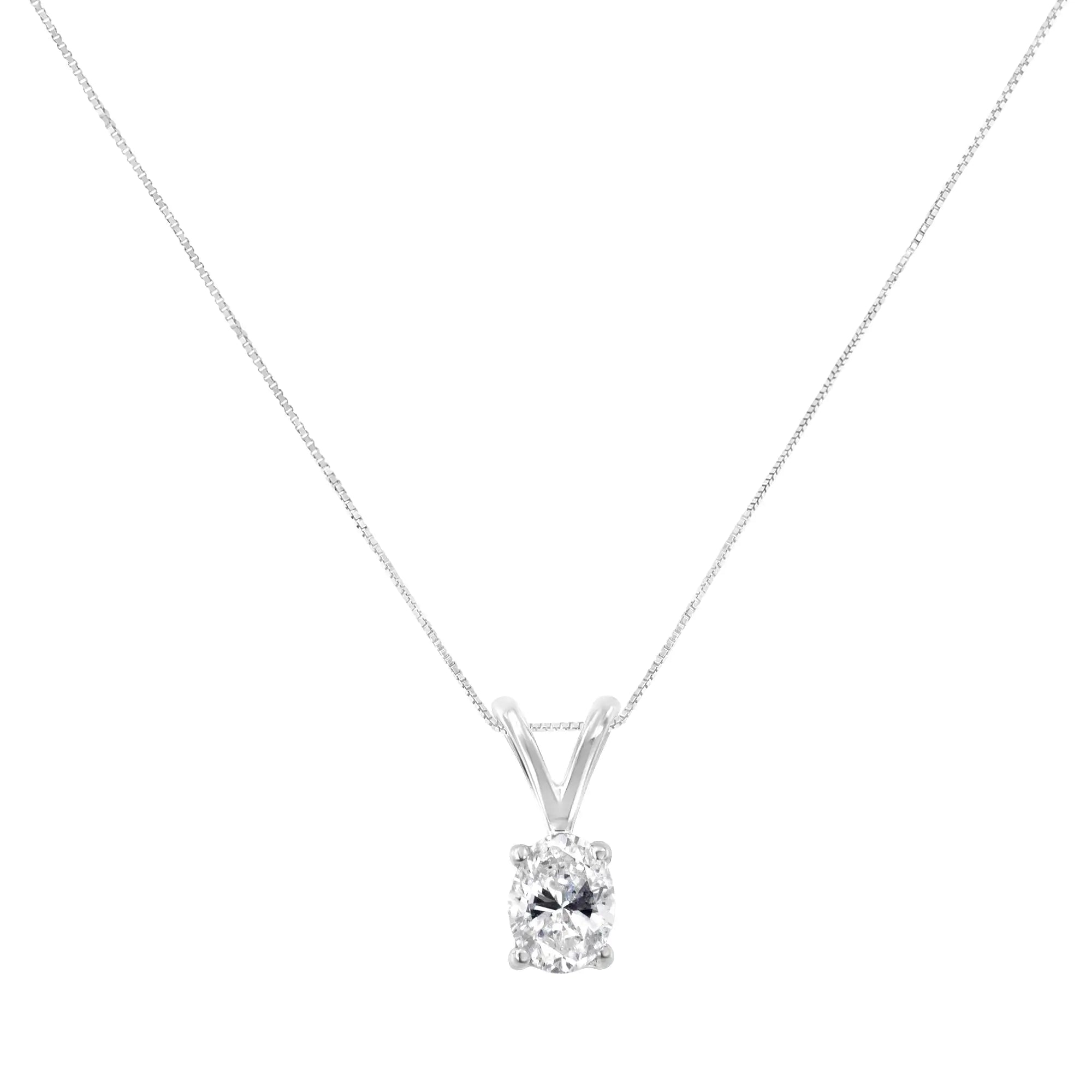 IGI Certified 14K White Gold 1/5 cttw Oval-cut Solitaire Diamond 18" Pendant Necklace (H-I Color, I1 Clarity) - Evallys.com # #