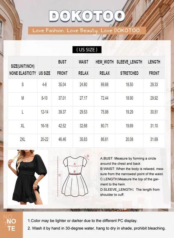 Dokotoo Womens Summer Dresses Square Neck Tie Back Lantern Sleeve Ruffle A-Line Casual Dress XX-Large 4 Red - Evallys.com # #