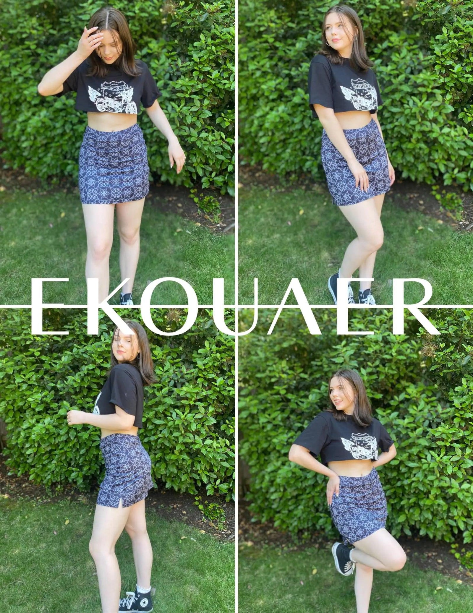 Ekouaer Women's Active Performance Skort Lightweight Skirt for Running Tennis Golf Workout Sports XX-Large Black Flower - Evallys.com # #