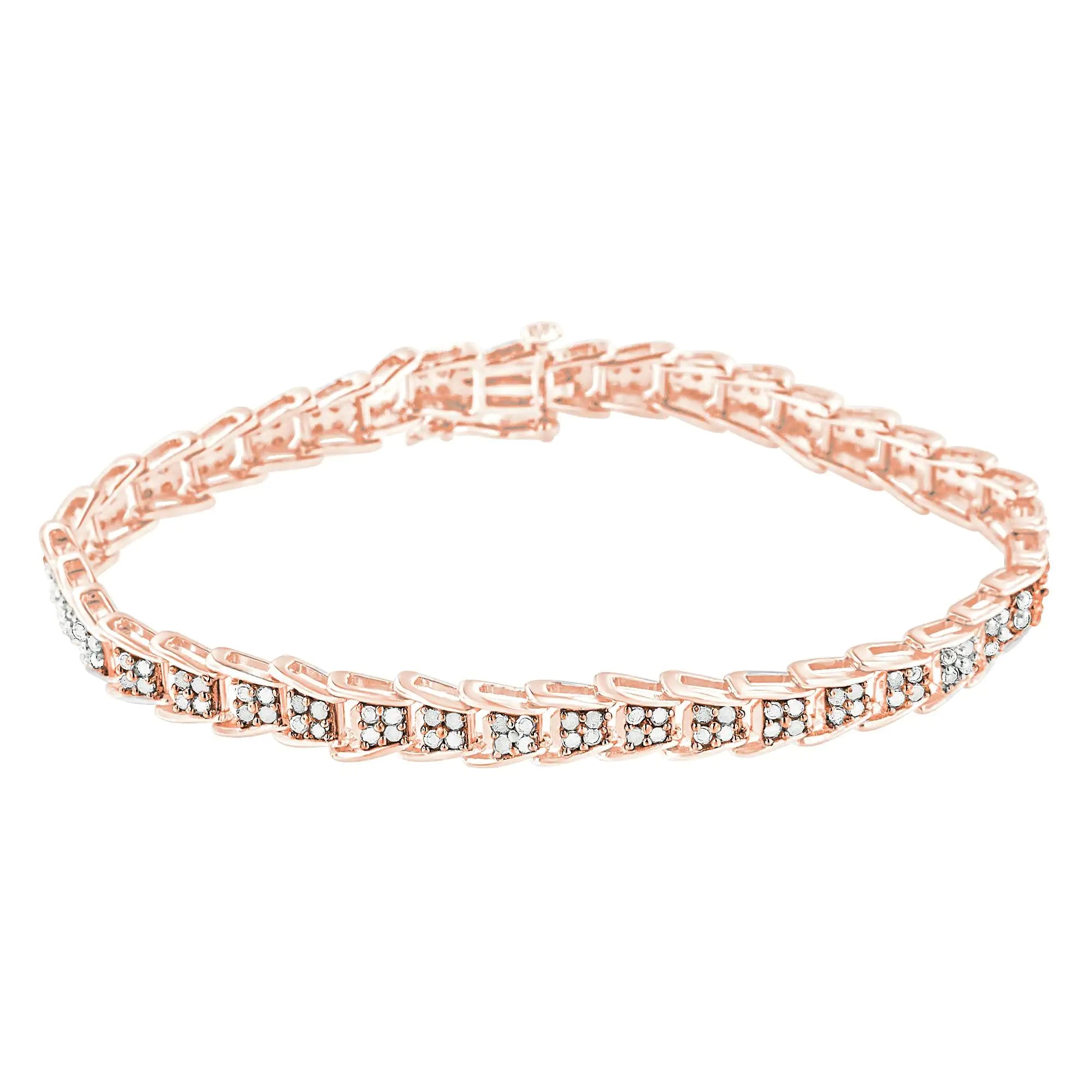 .925 Sterling Silver 2.0 Cttw Diamond Fan-Shaped Fancy Chevron Link Tennis Bracelet (I-J Color, I3 Clarity) - 7" - Evallys.com # #