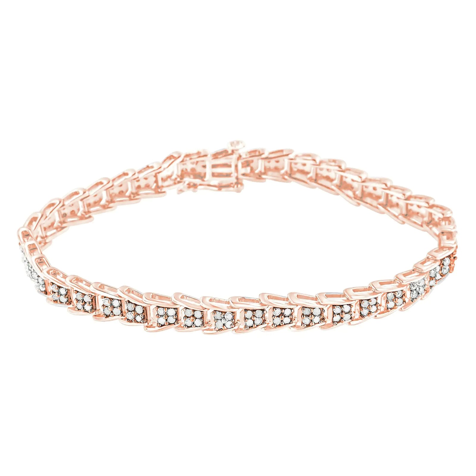 .925 Sterling Silver 2.0 Cttw Diamond Fan-Shaped Fancy Chevron Link Tennis Bracelet (I-J Color, I3 Clarity) - 7