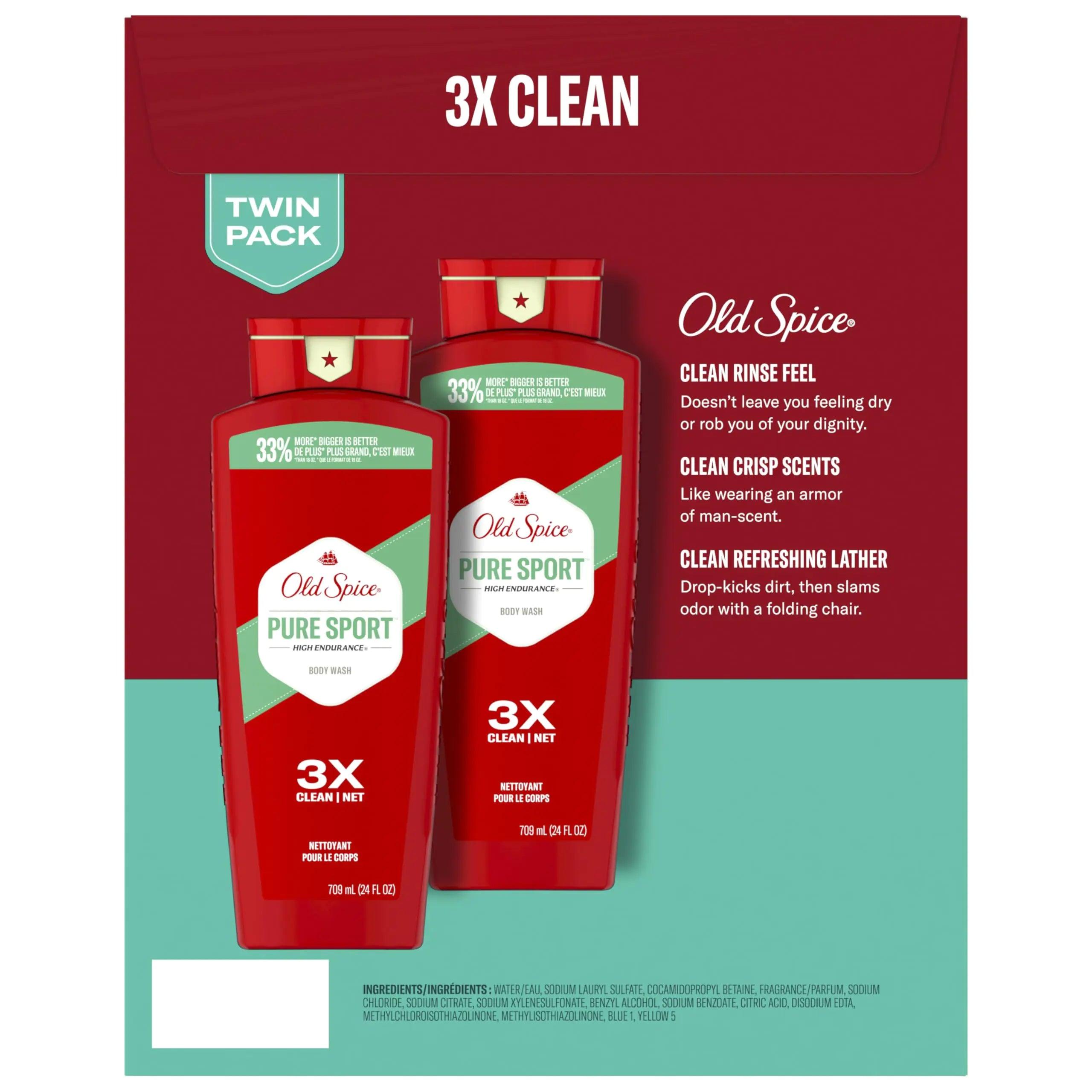 Old Spice High Endurance Body Wash for Men, Pure Sport Scent, 24 fl oz (Pack of 2) - Evallys.com # #