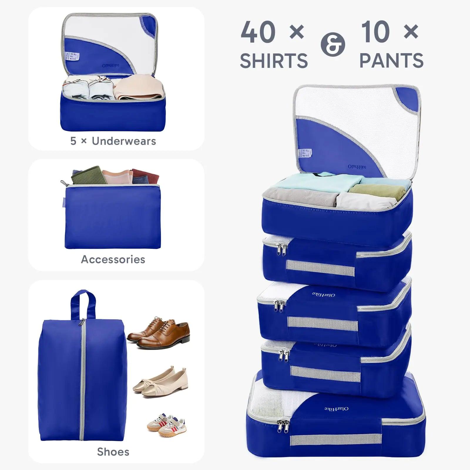 OlarHike Travel Essentials ALL INCLUDED 10 Set Sturdy Packing Cubes for Suitcases, UPGRADED Anti-Tear Stitching, NEW Improved Luggage Packing Organizers for Travel Accessories(Klein Blue) 03-Klein Blue - Evallys.com # #