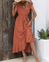 BTFBM Women 2024 Summer V Neck Dress Cap Sleeve Swiss Dot Boho Ruffle Slit Beach Cocktail Party Flowy Long Maxi Dresses Medium Swiss Dot Orange Red - Evallys.com # #