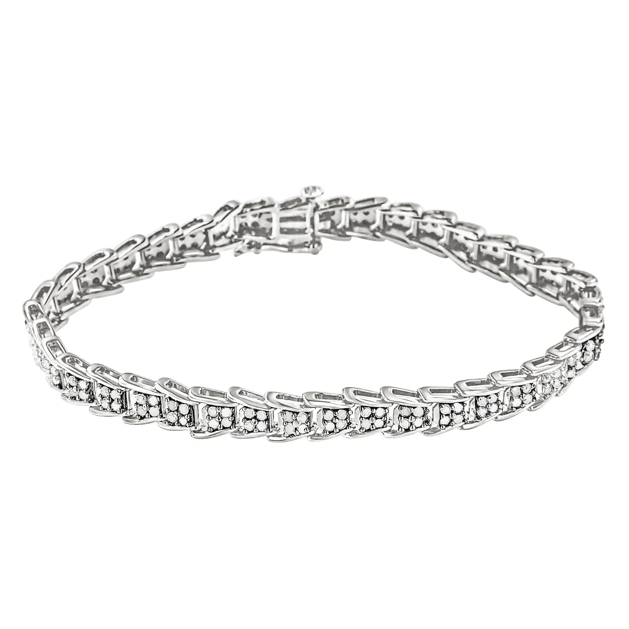 .925 Sterling Silver 2.0 Cttw Diamond Fan-Shaped Fancy Chevron Link Tennis Bracelet (I-J Color, I3 Clarity) - 7" - Evallys.com # #