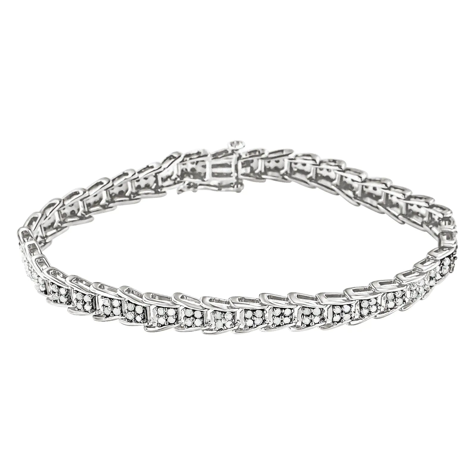 .925 Sterling Silver 2.0 Cttw Diamond Fan-Shaped Fancy Chevron Link Tennis Bracelet (I-J Color, I3 Clarity) - 7