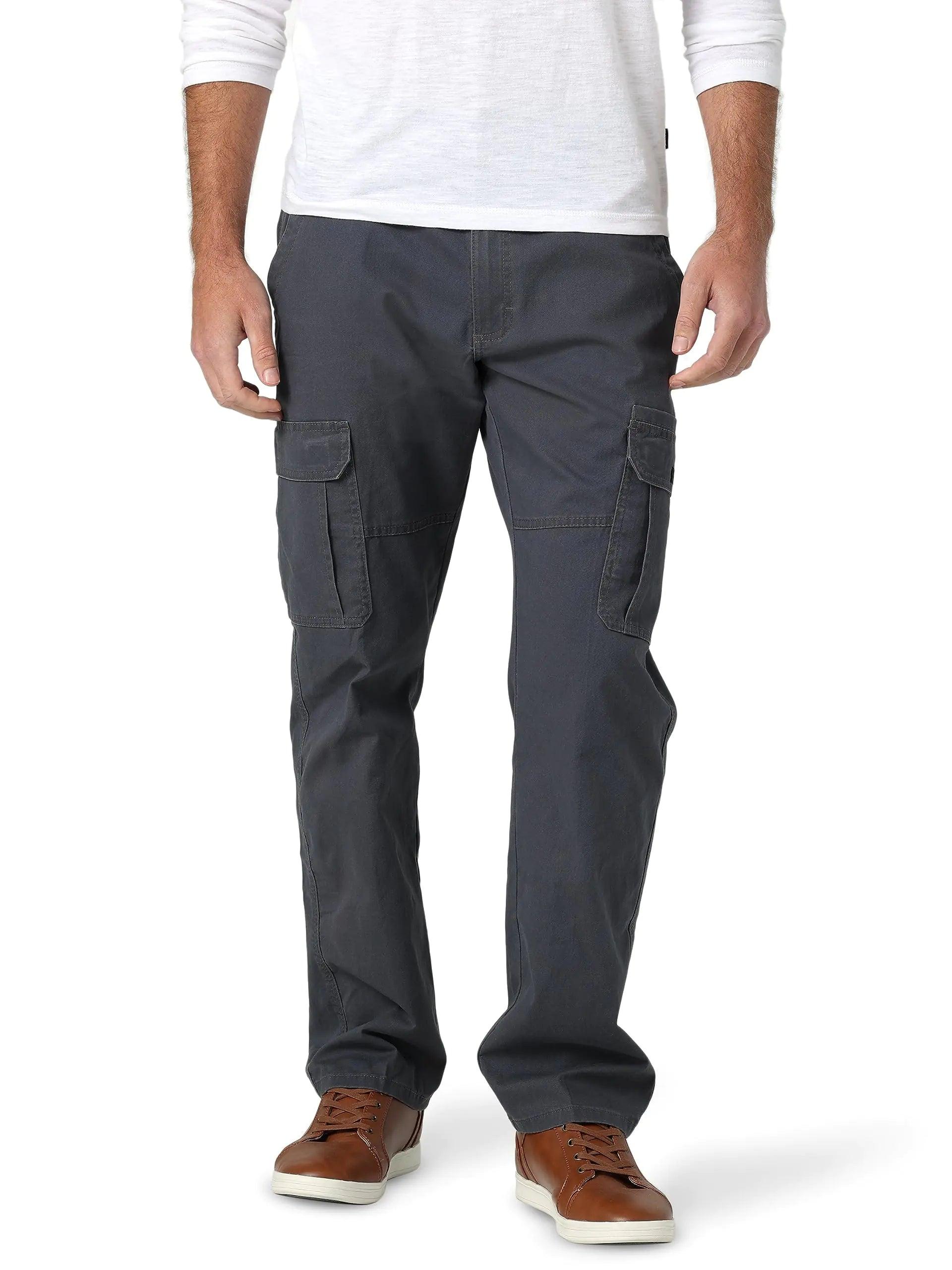 Wrangler Authentics Men's Relaxed Fit Stretch Cargo Pant 35W x 32L Anthracite Twill - Evallys.com # #