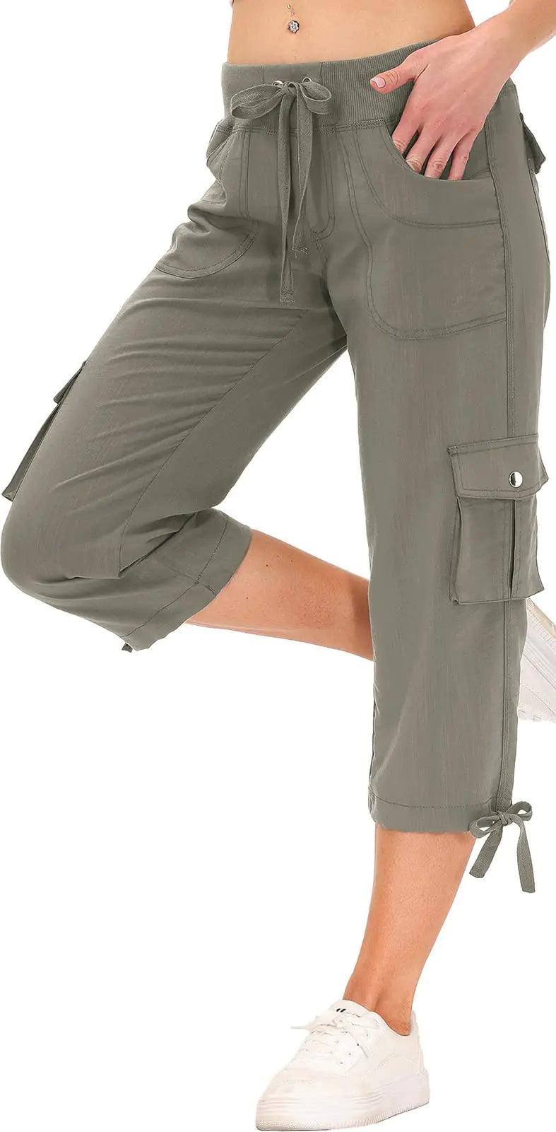 MoFiz Womens Capris with Pockets Loose Fit Casual Capri Pants Dressy Lightweight Ladies Baggy Cargo Pants for Hiking Grey Small - Evallys.com # #