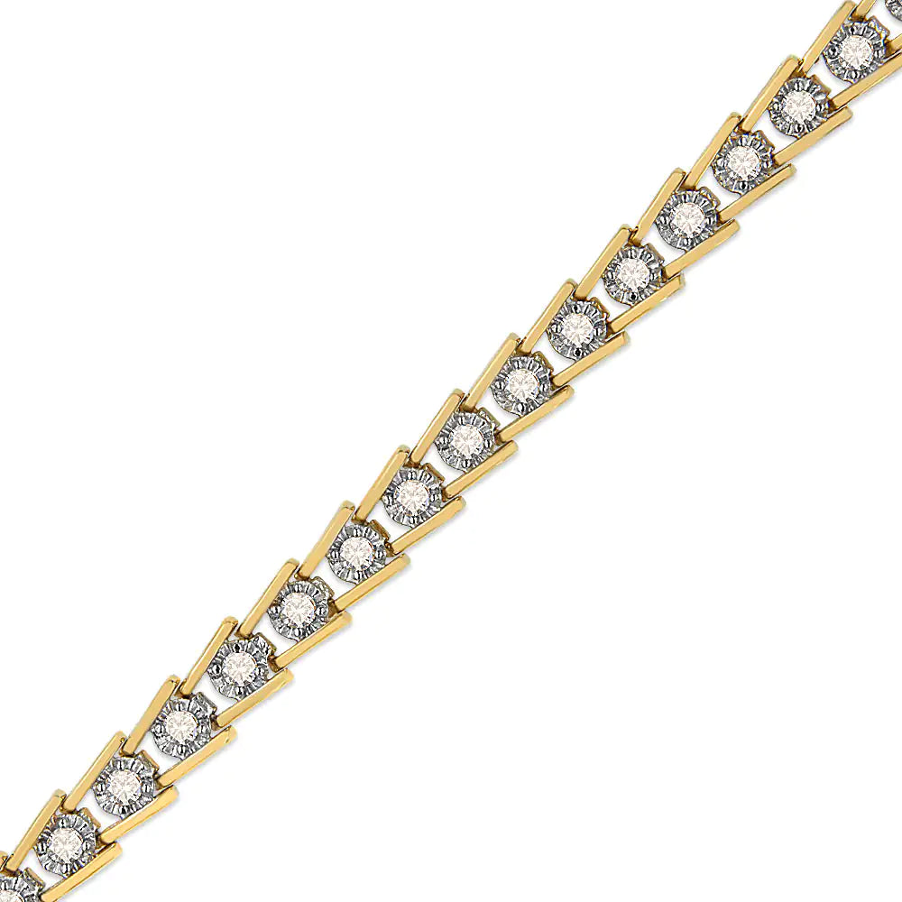 14K Yellow Gold Plated .925 Sterling Silver 2.00 Cttw Miracle Set Diamond Wave Link Bracelet (L-M Color, I2-I3 Clarity) - Size 7.25" - Evallys.com # #