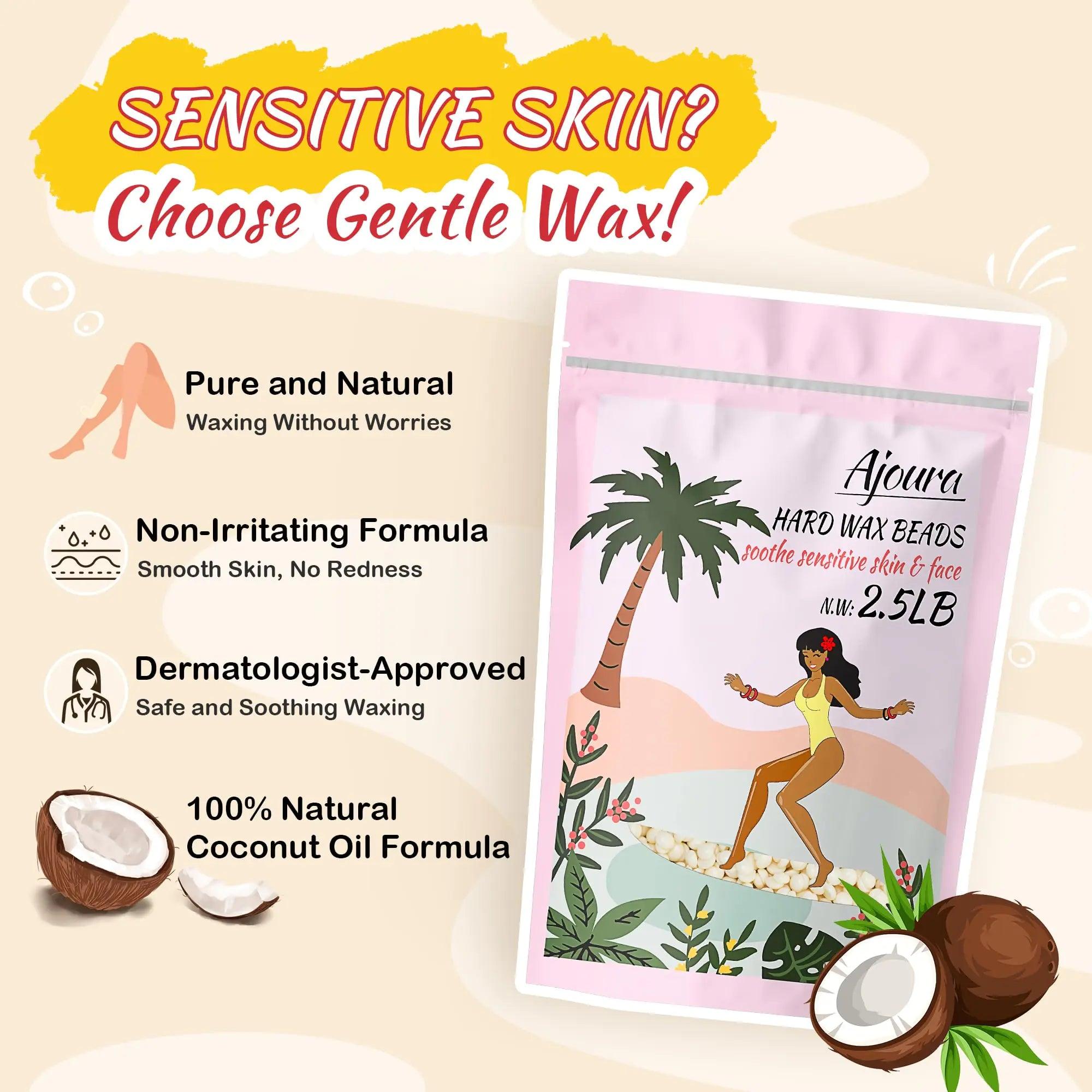 Ajoura 2.5 lb Wax Beads for Hair Removal - Premium Hard Wax for Coarse Hair, Ideal for Brazilian Bikini, Legs, Face, Underarms, Arms, Chest, Back - Sensitive Skin for Efficient Home & Salon Waxing Off White-2.5lb - Evallys.com # #