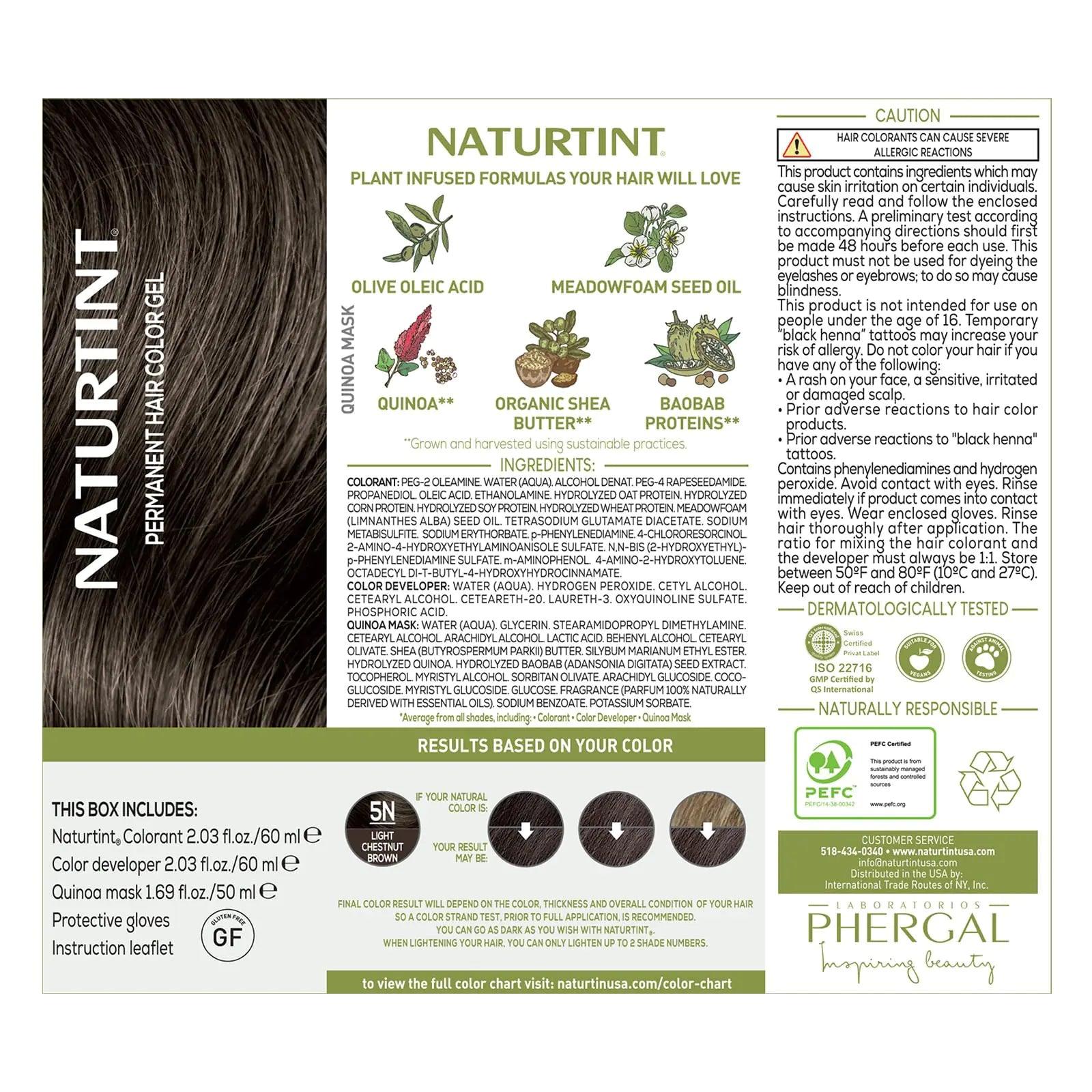 Naturtint Permanent Hair Color 5N Light Chestnut Brown (Pack of 6), Ammonia Free, Vegan, Cruelty Free, up to 100% Gray Coverage, Long Lasting Results - Evallys.com # #