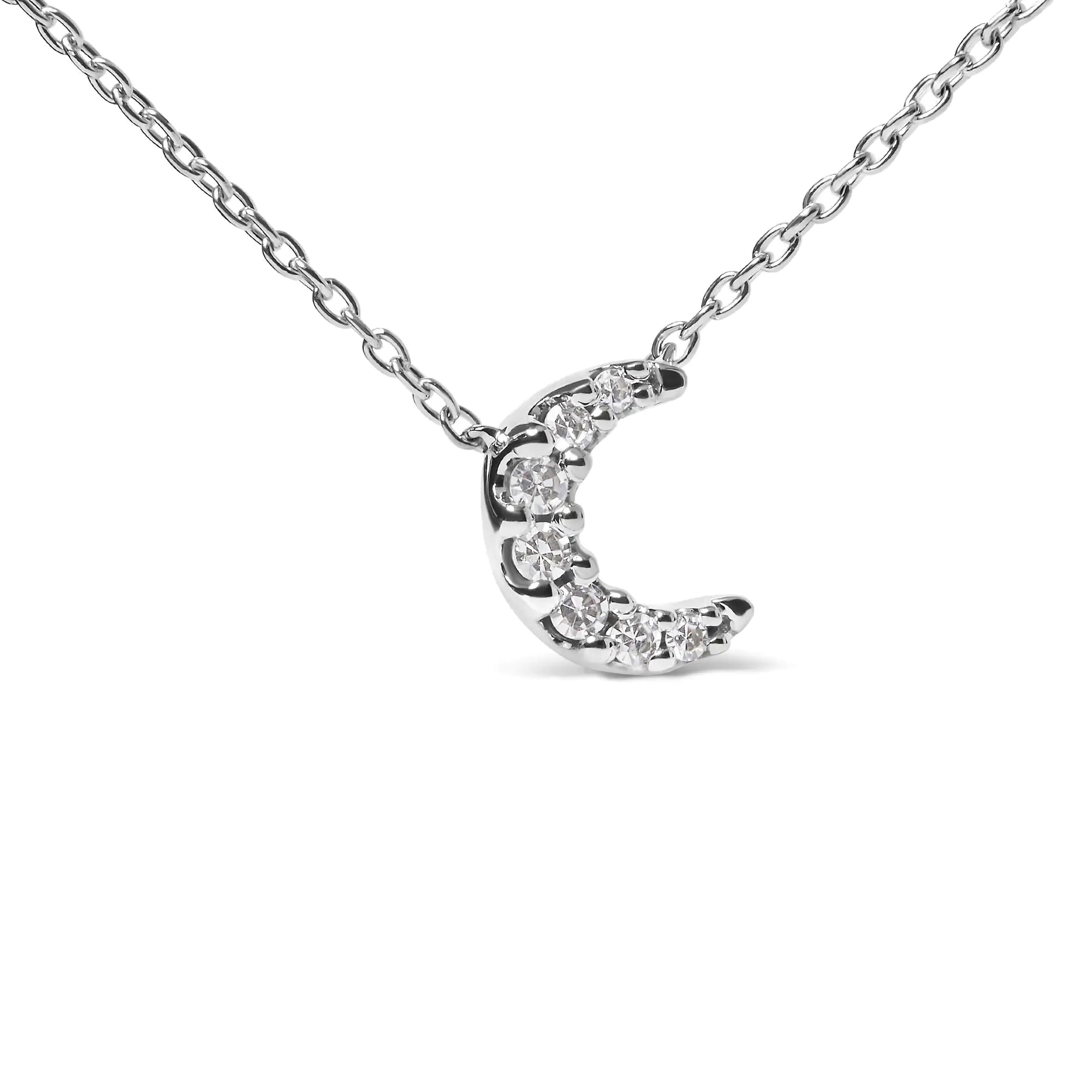 10K White Gold Diamond Accented Crescent Moon Shaped 18" Inch Pendant Necklace (H-I Color, I1-I2 Clarity) - Evallys.com # #