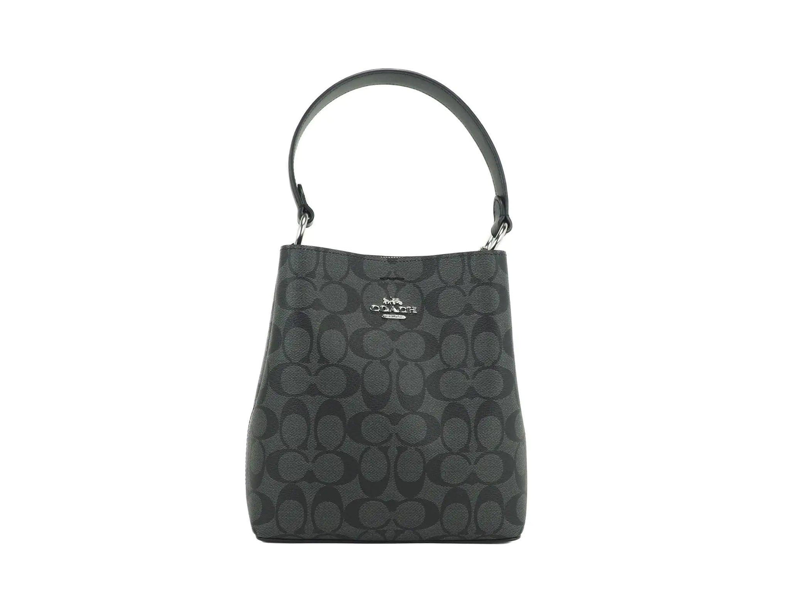 Coach Small Graphite/Black Signature Coated Canvas Convertible Town Bucket Handbag - Evallys.com # #